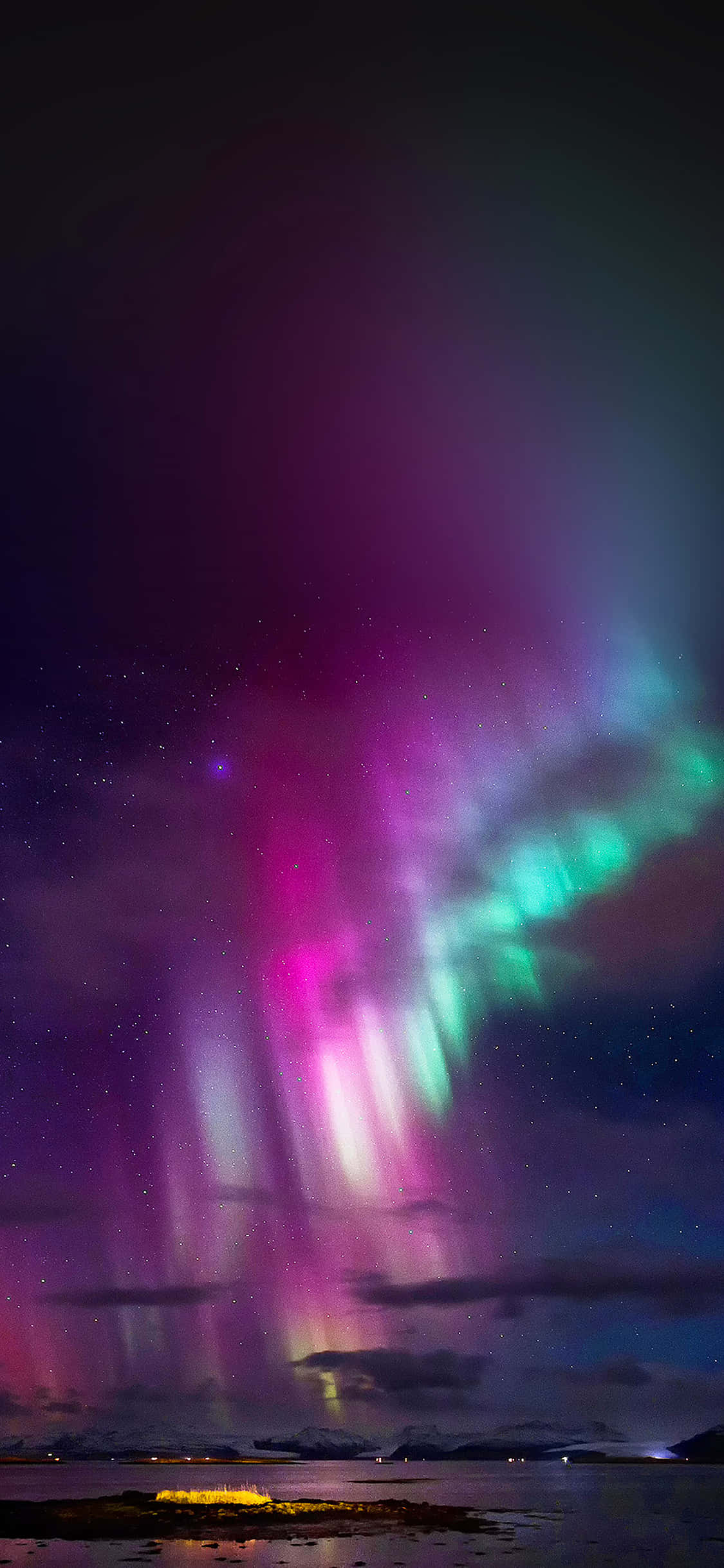 Trippy Sky, pink and green aurora borealis, starry night sky, Full HD Phone Wallpaper
