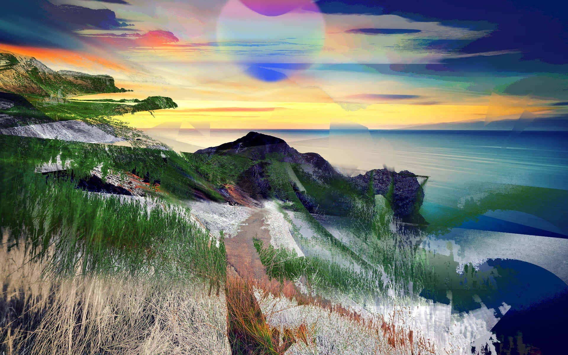 Trippy Sky, sunset, coastal landscape, Full HD Desktop Wallpaper