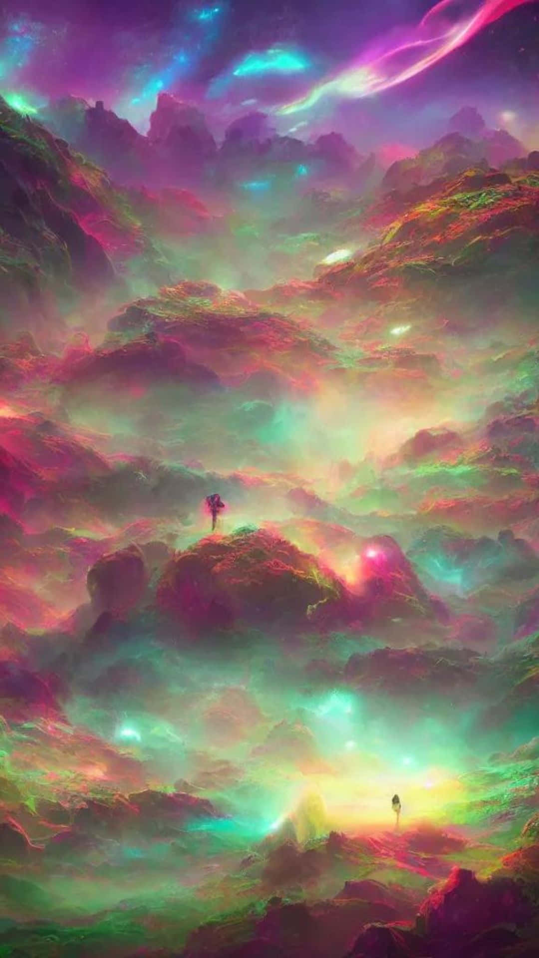 Trippy Sky, glowing mountain peak, surreal cosmic landscape, Full HD Phone Wallpaper