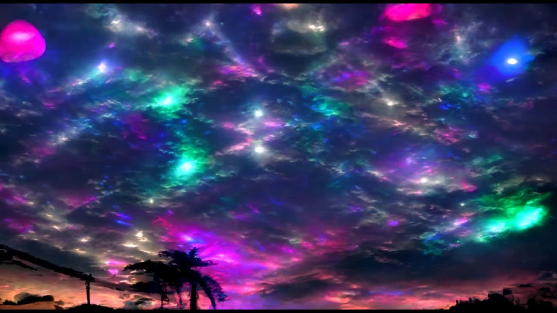 Trippy Sky, neon pink, neon green, Full HD Desktop Wallpaper