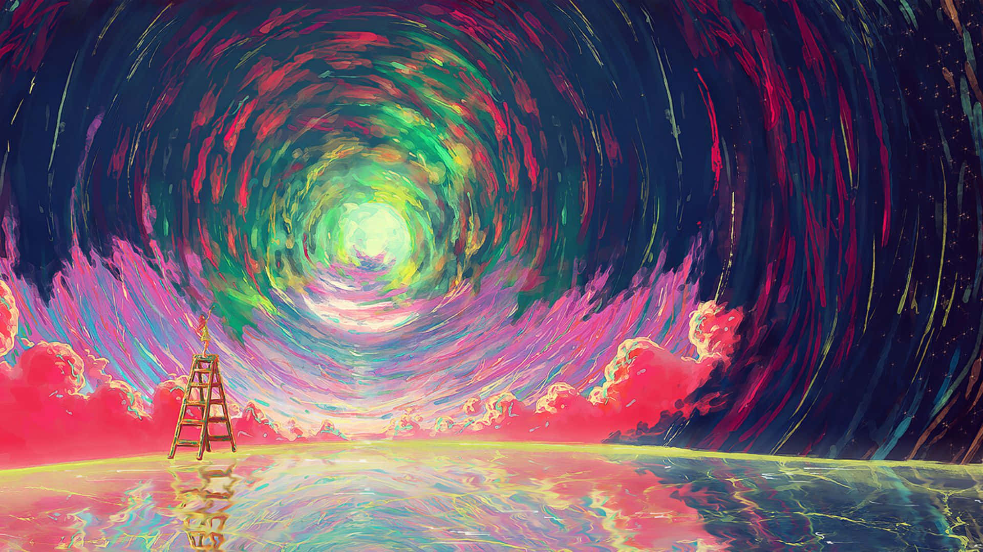 Trippy Sky, neon colors, swirling cosmic vortex, Full HD Desktop Wallpaper
