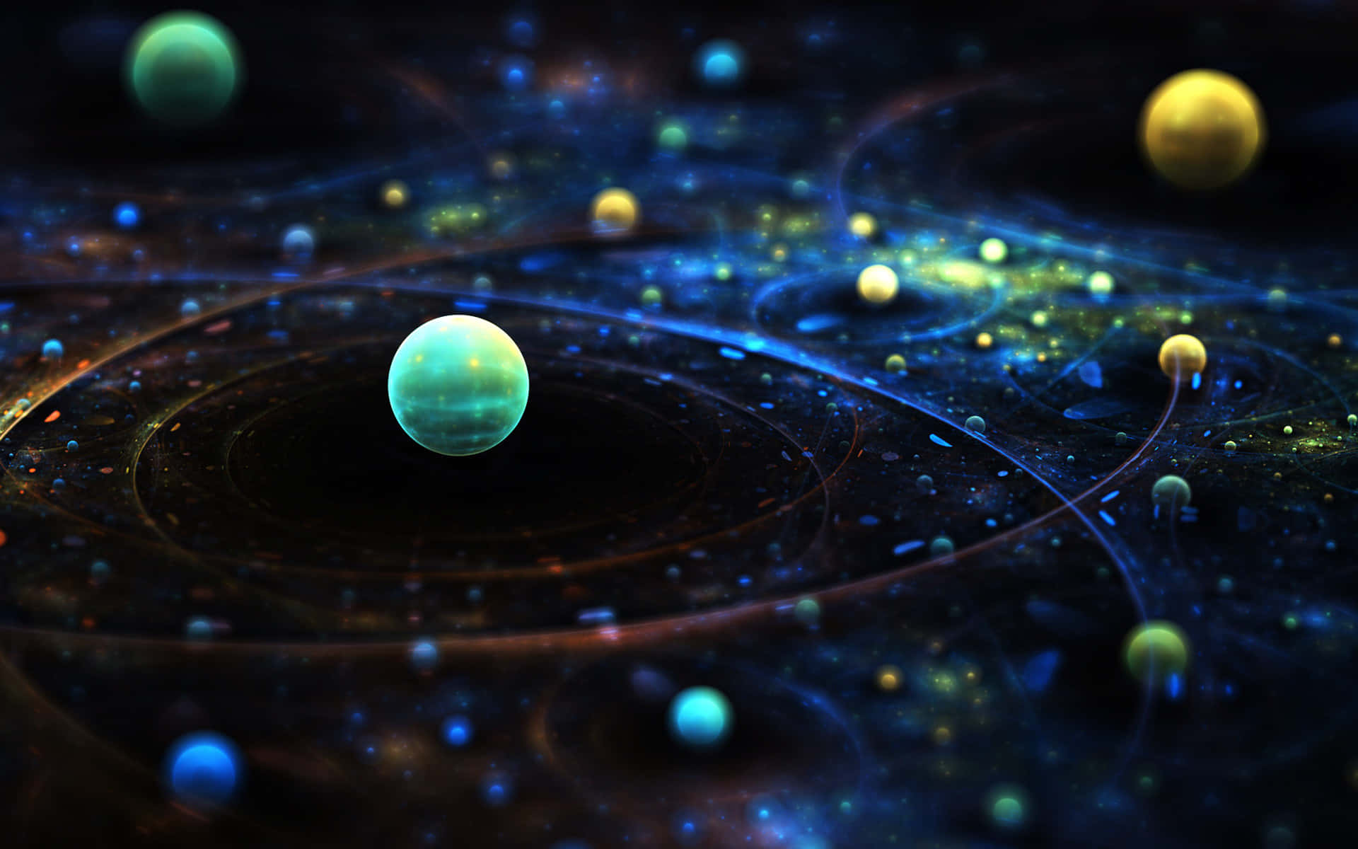 Trippy Space, glowing planets, swirling nebulae, Full HD Desktop Wallpaper