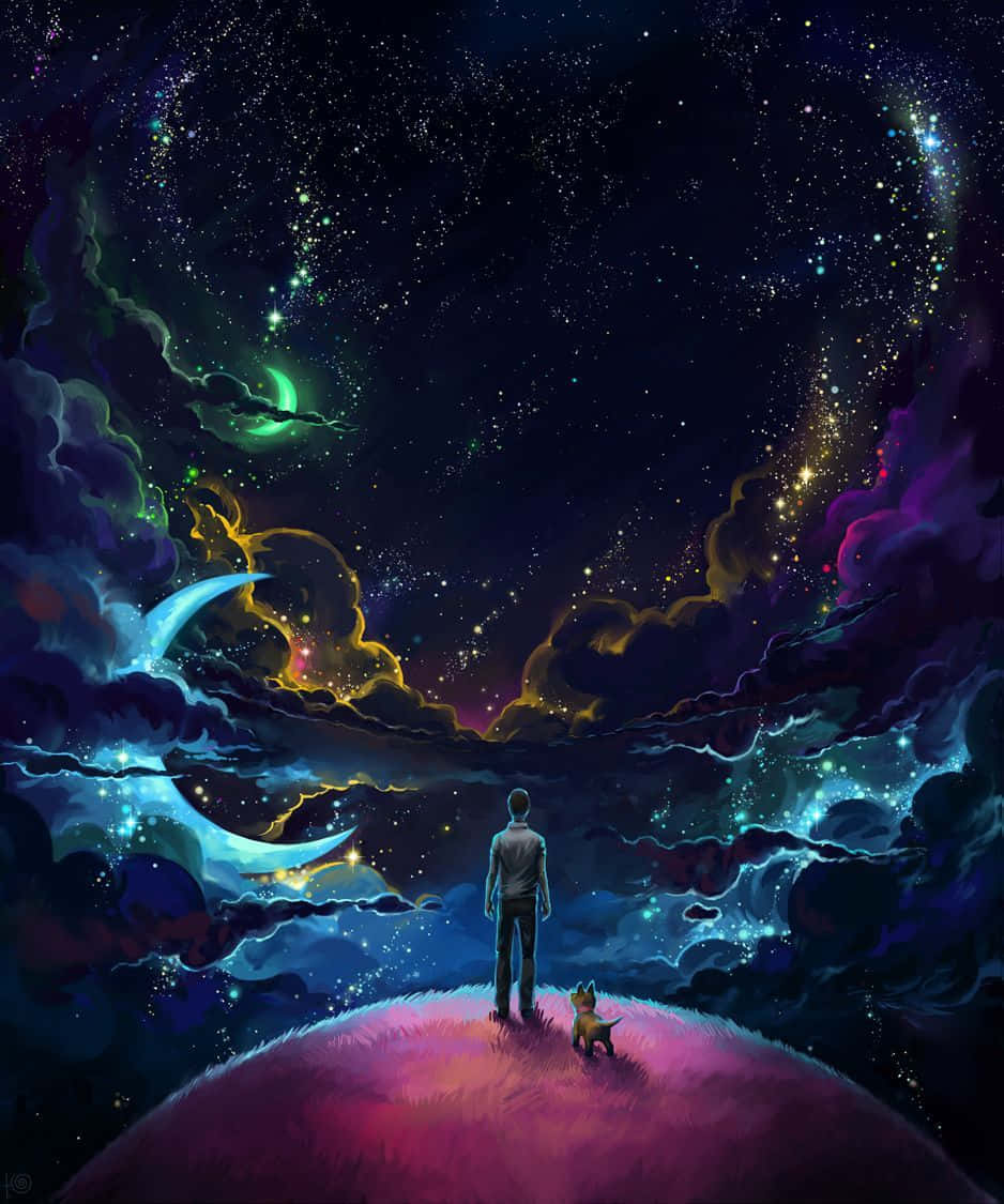 Trippy Space, glowing hill, cosmic sky, SD Phone Wallpaper