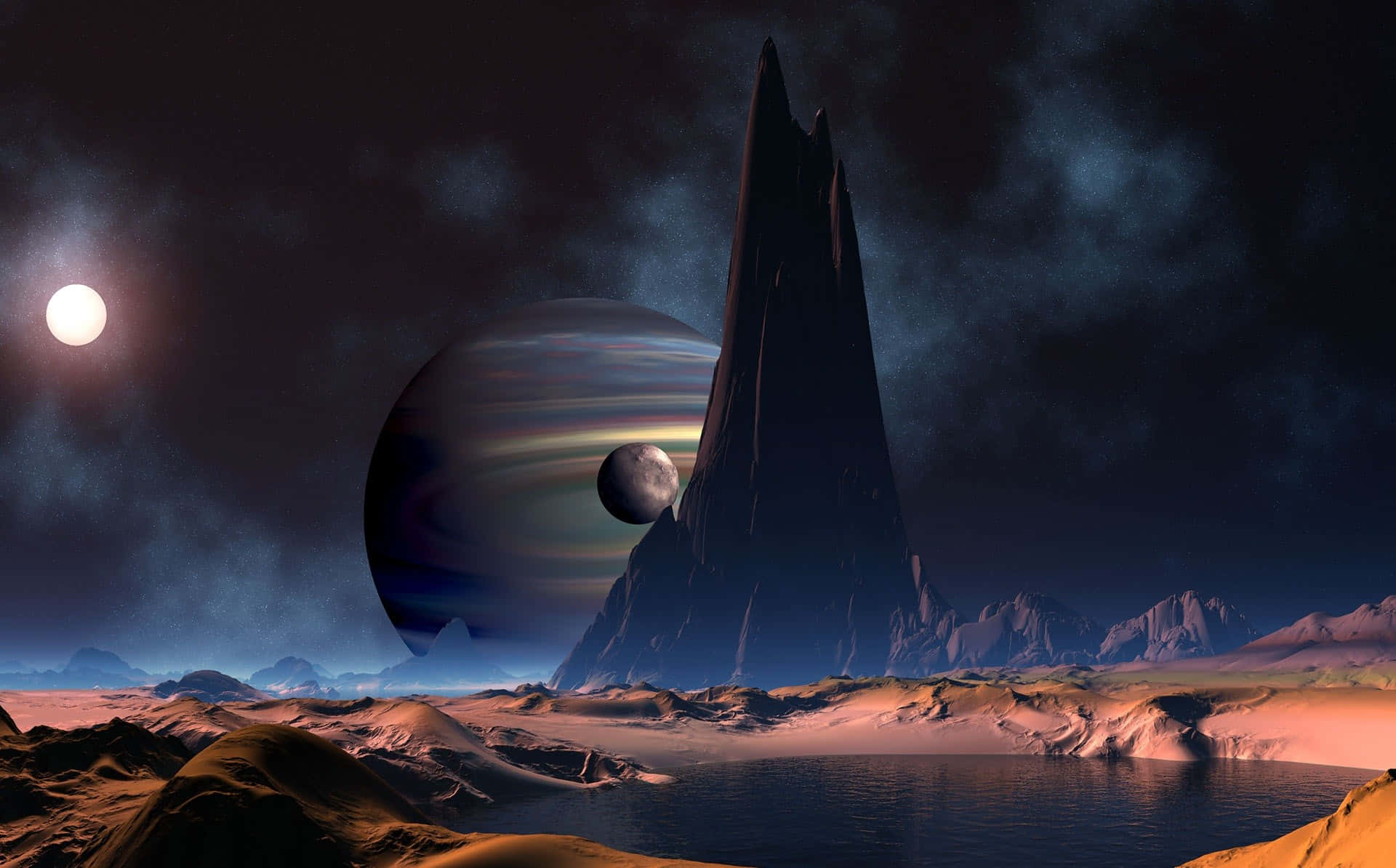Trippy Space, twilight sky, glowing sun, Full HD Desktop Wallpaper
