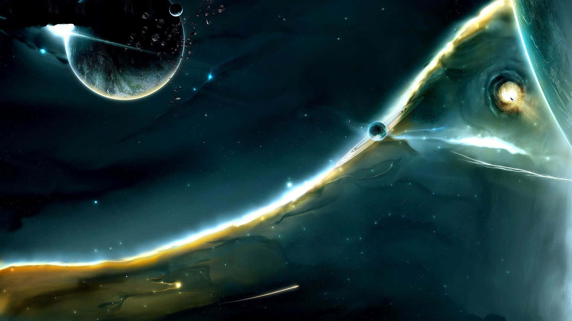 Trippy Space, nebulae, planets, Full HD Desktop Wallpaper