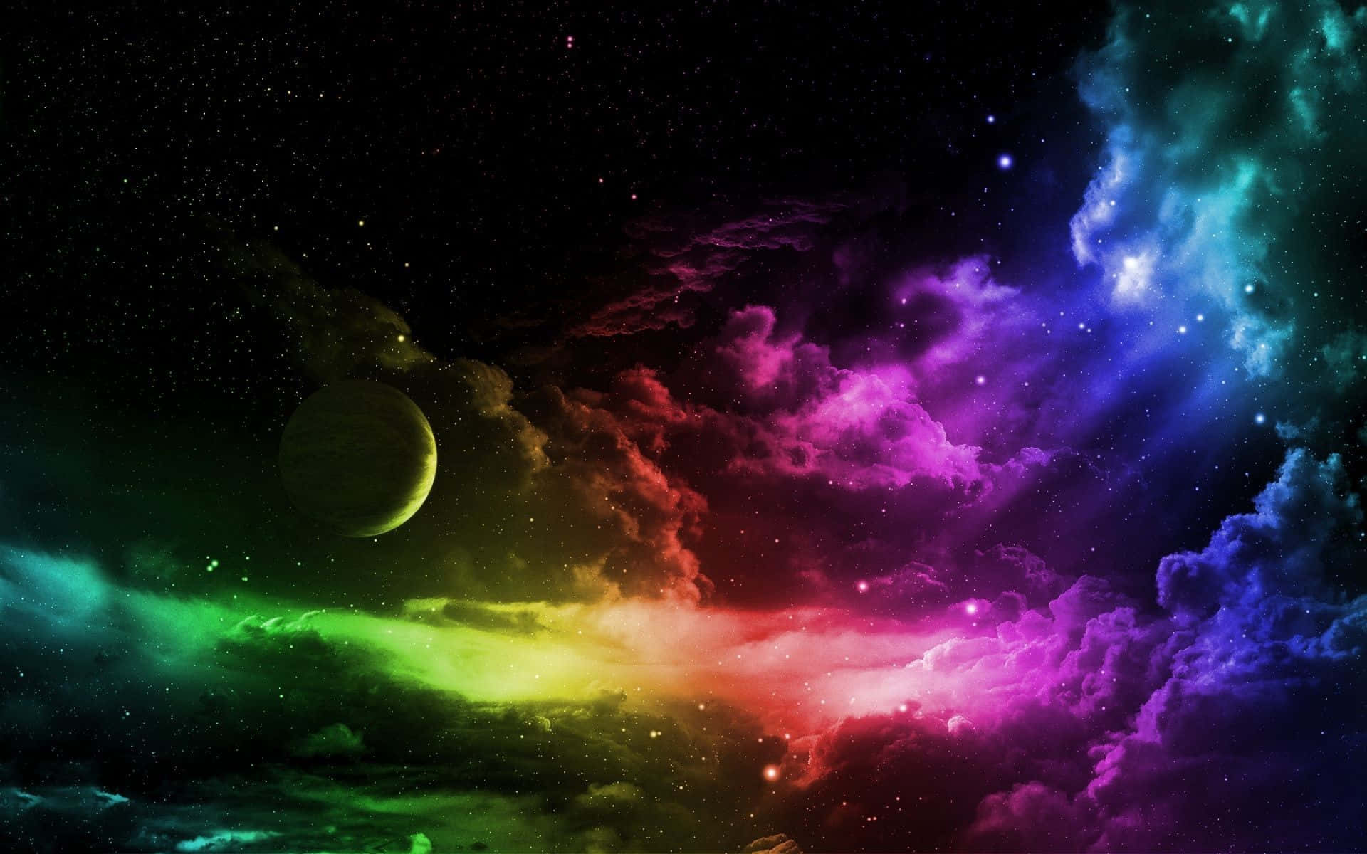 Trippy Space, cosmic nebula, purple pink and green hues, Full HD Desktop Wallpaper