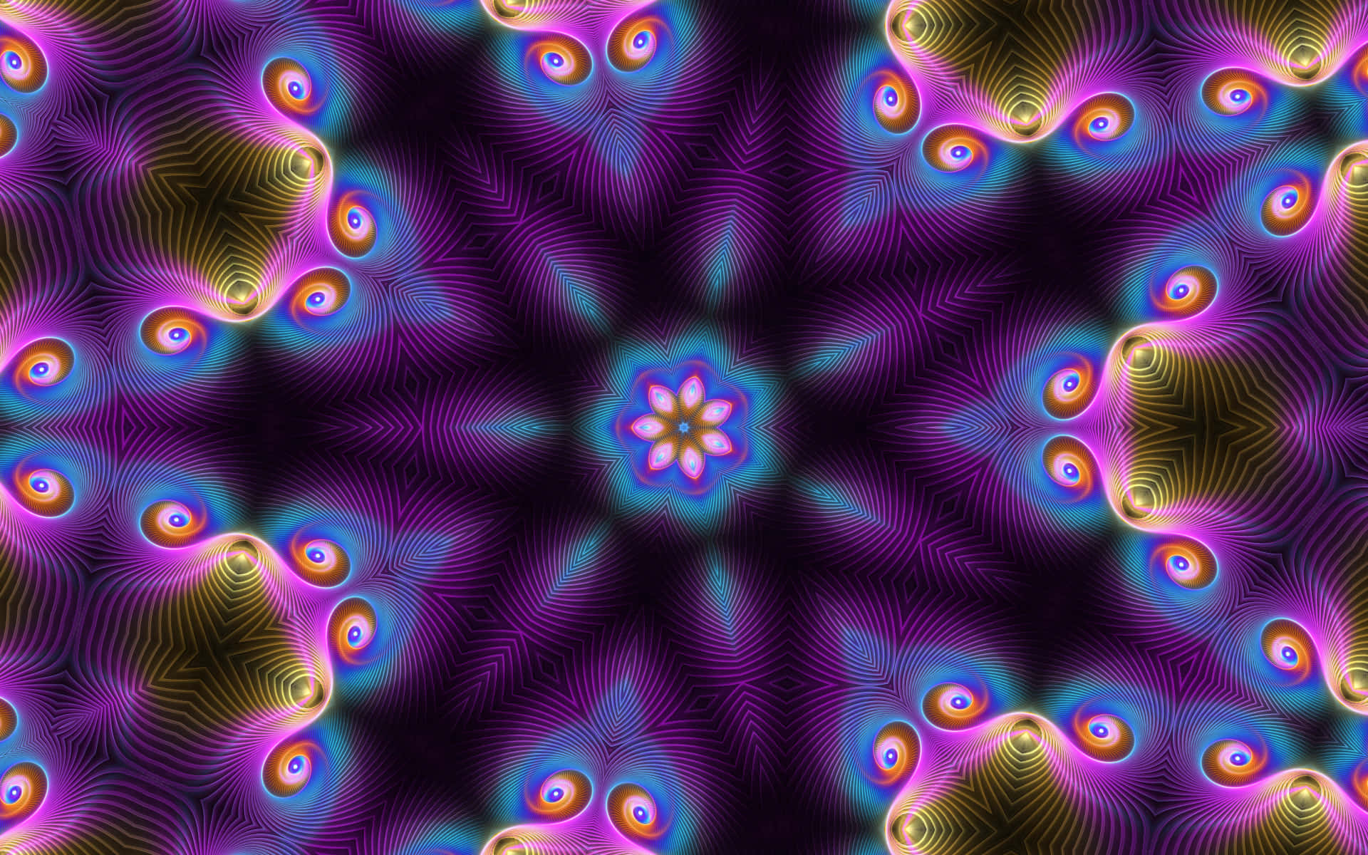 neon patterns, kaleidoscope, fractal art, Full HD Desktop Wallpaper