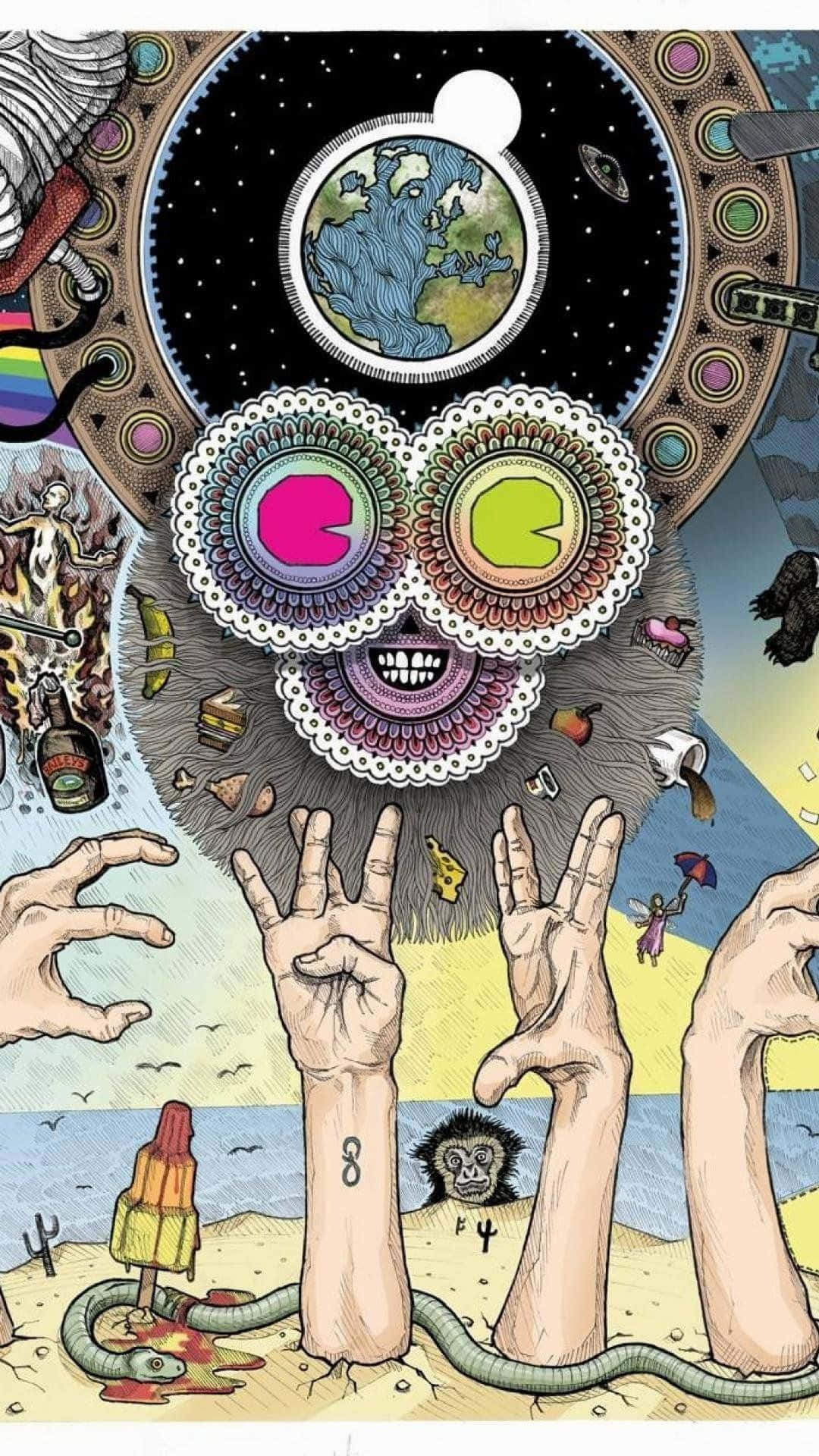 vintage trippy retro aesthetic, furry creature, candy-colored eyes, Full HD Phone Wallpaper