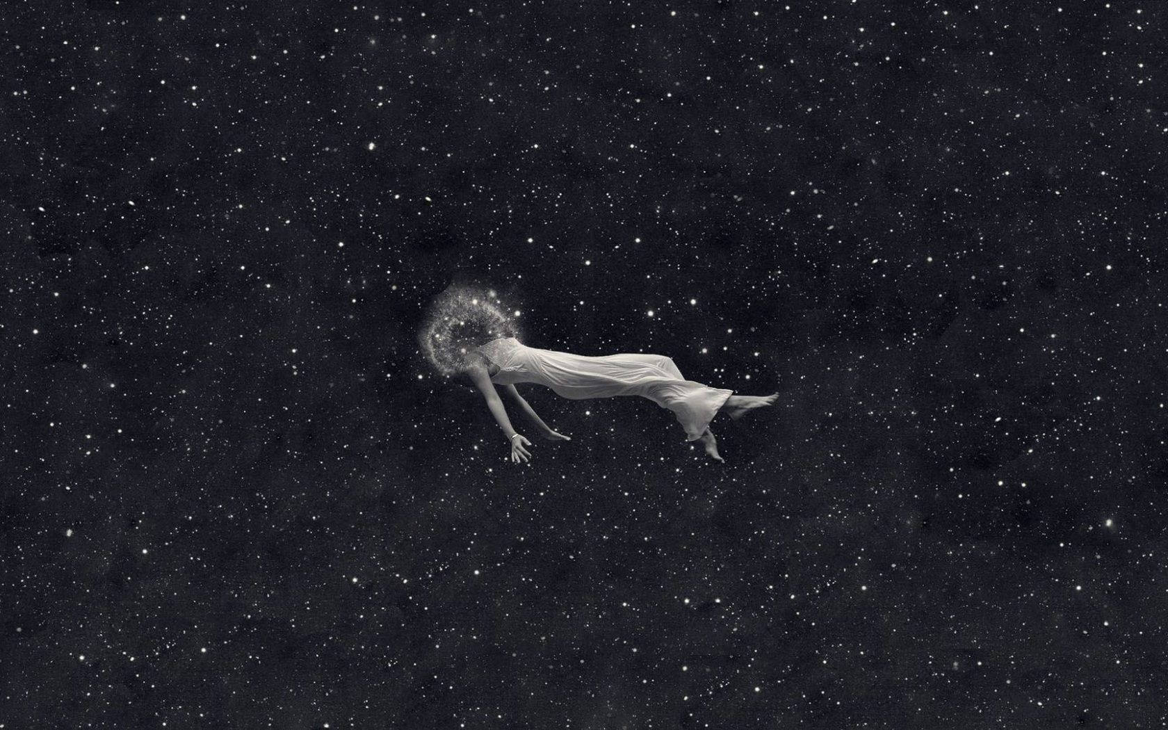 trippy woman in space, flowing white gown, starfield, HD Desktop Wallpaper