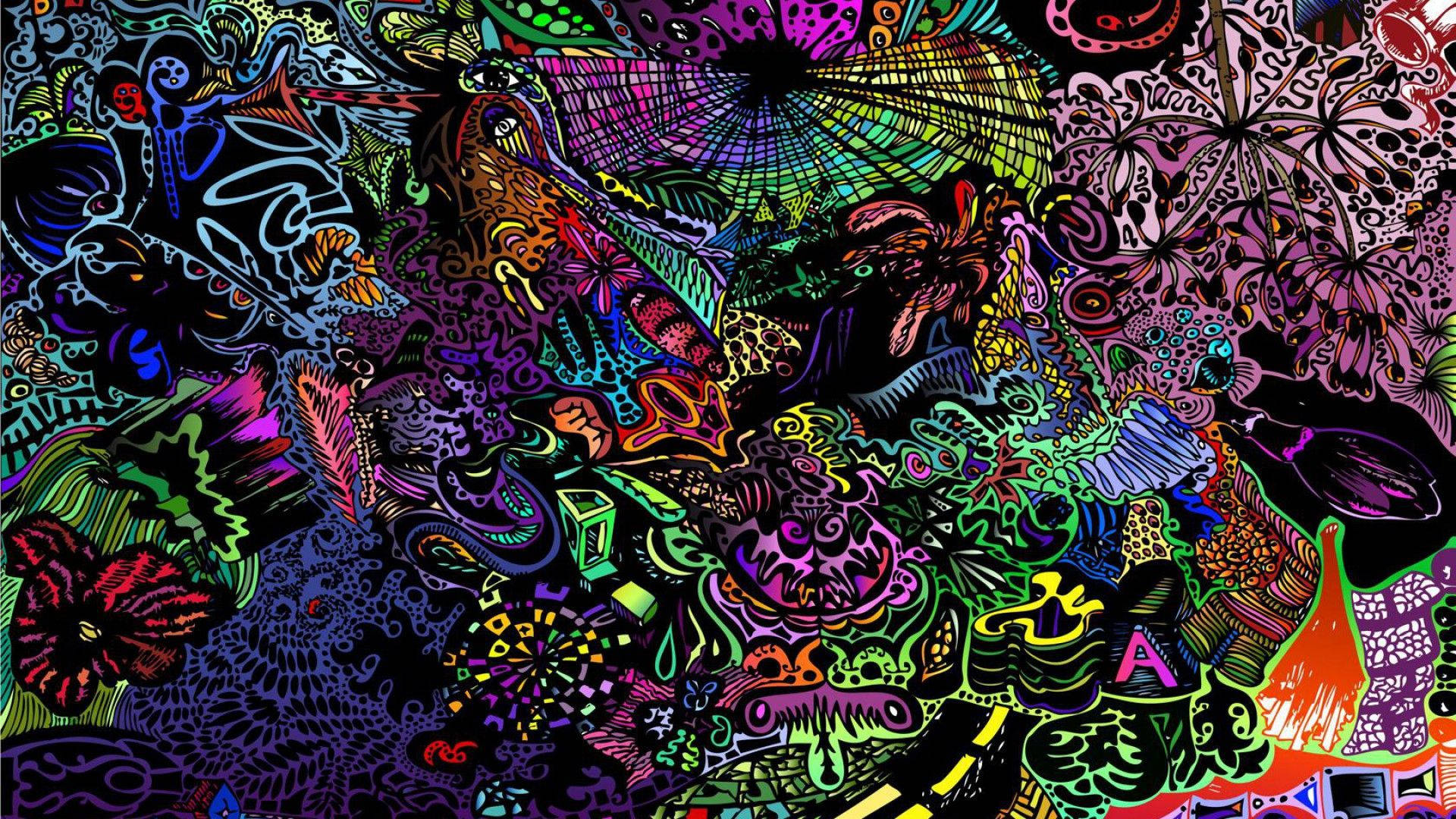 neon colors, psychedelic digital artwork, swirling patterns, Full HD Desktop Wallpaper
