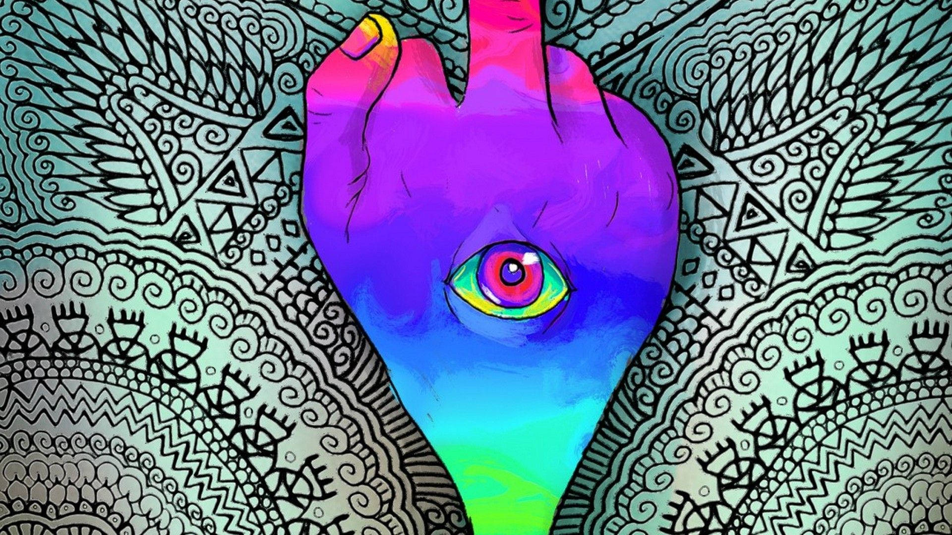 Trippy, psychedelic eye, vibrant hand, Full HD Desktop Wallpaper