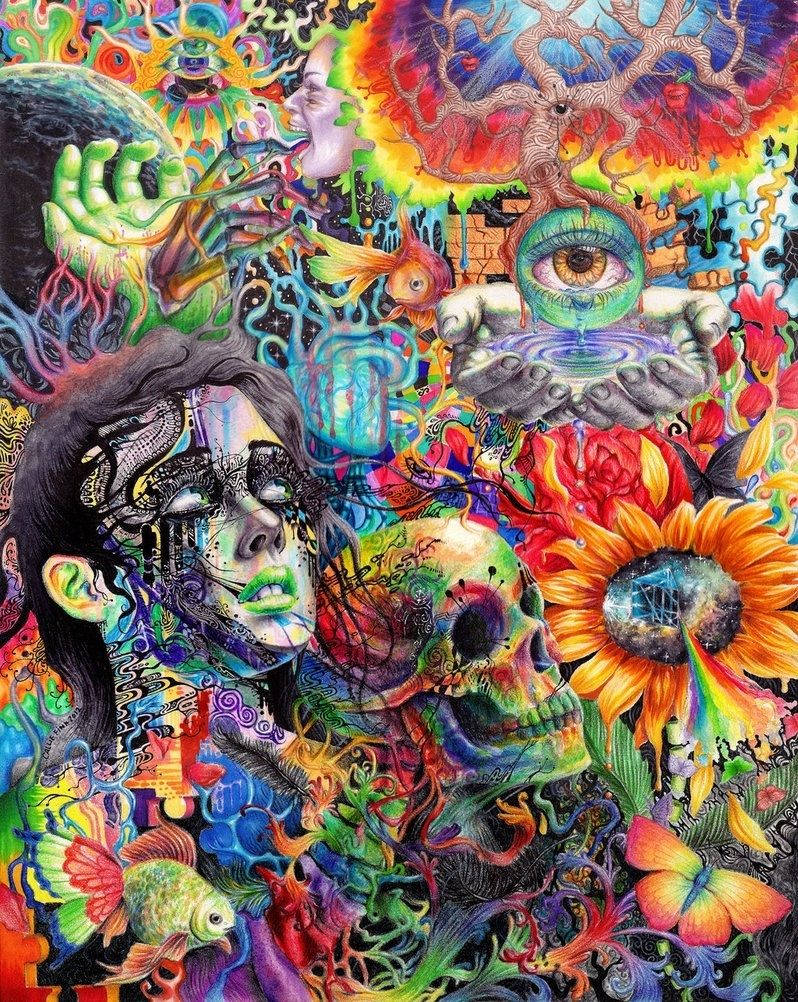 Trippy Faces, abstract art, psychedelic collage, SD Phone Wallpaper