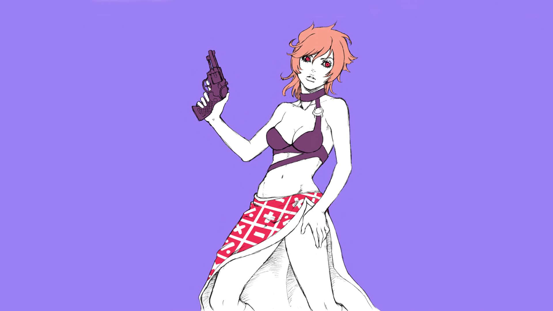 Trish Una, orange hair, purple revolver, Full HD Desktop Wallpaper
