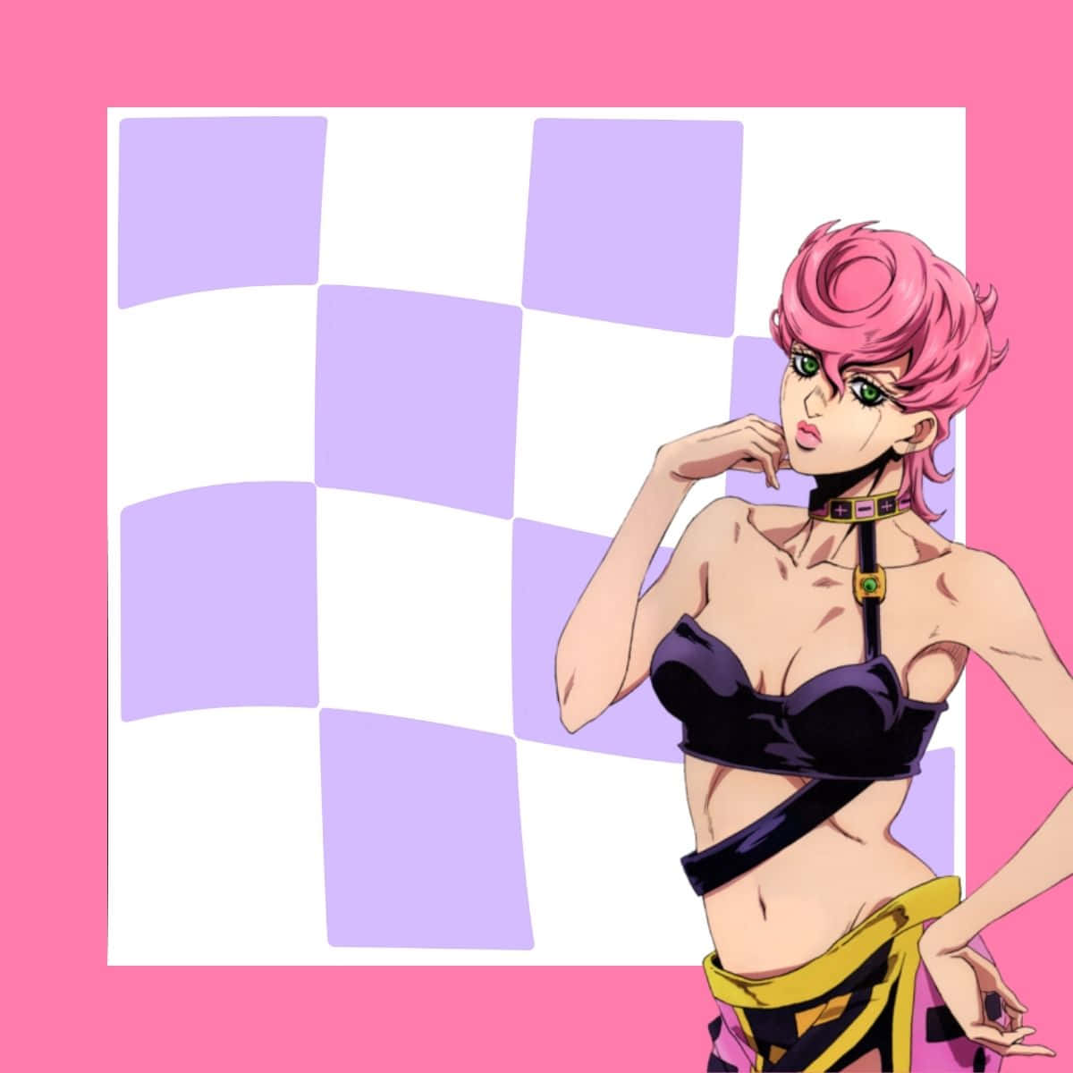 Trish Una, pink-haired anime woman, black top, SD Desktop Wallpaper