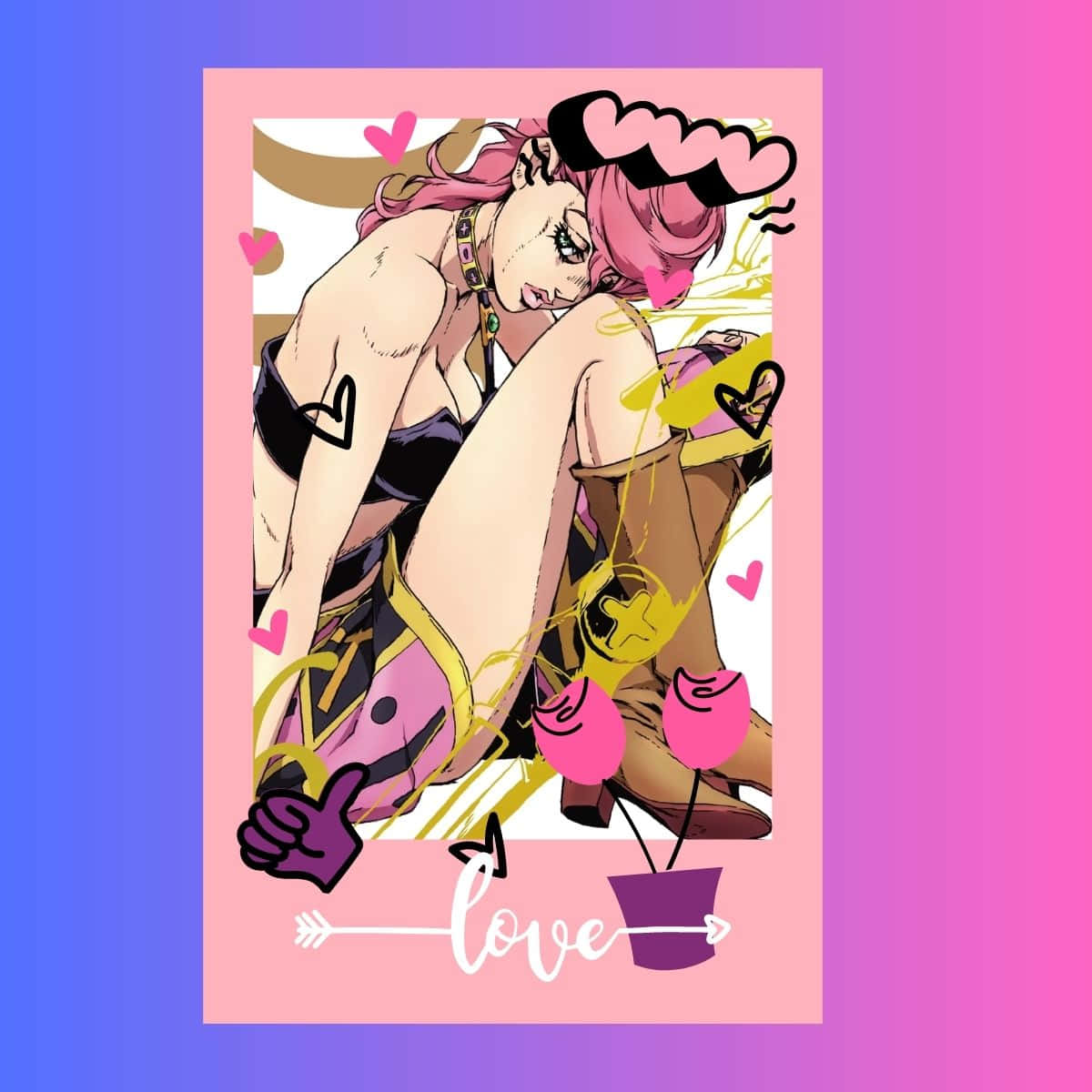 Trish Una, pink hair, heart accessories, SD Desktop Wallpaper