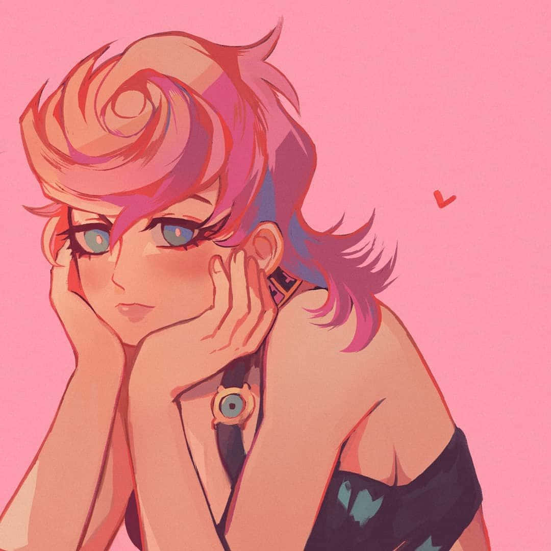 Trish Una, pink hair, blue eyes, SD Desktop Wallpaper