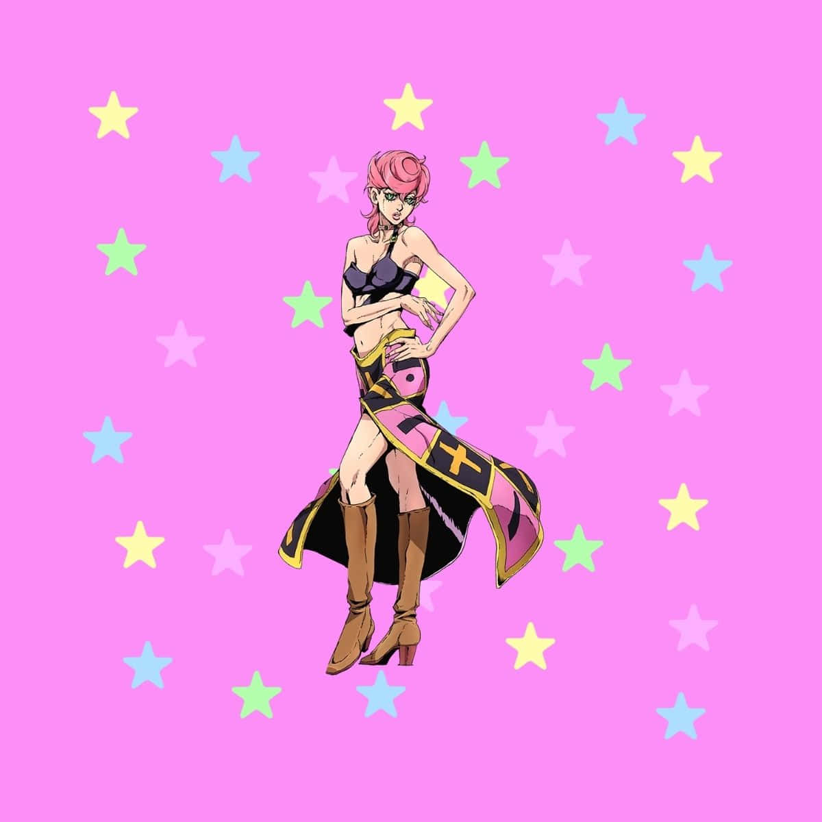 Trish Una, pink-haired, black and pink outfit, SD Desktop Wallpaper