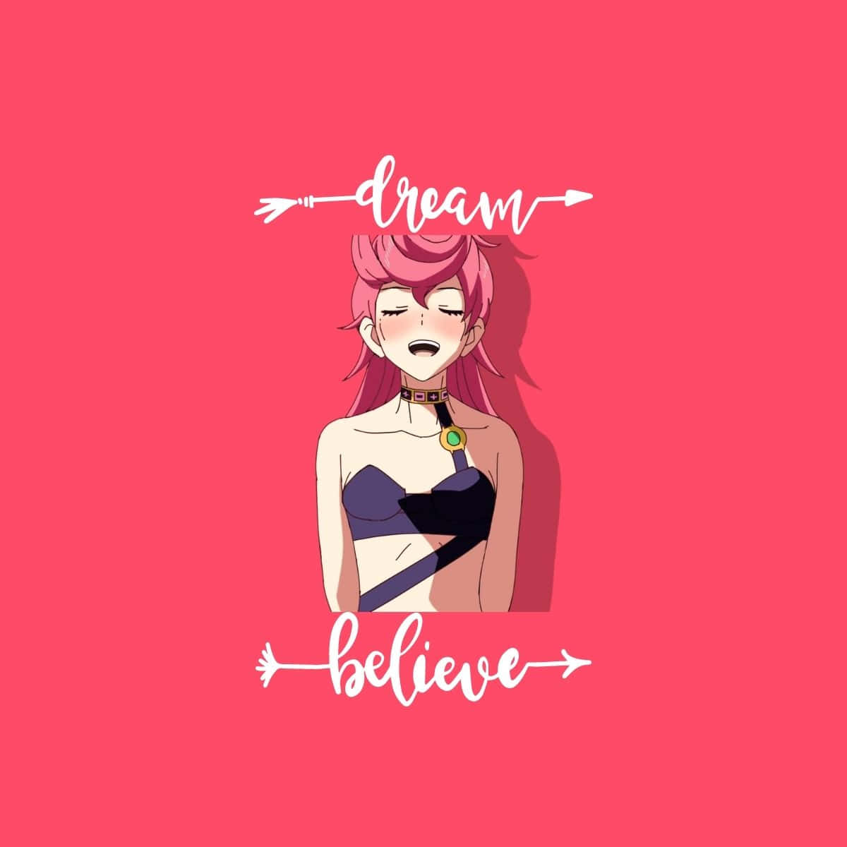 Trish Una, pink hair, solid pink background, SD Desktop Wallpaper