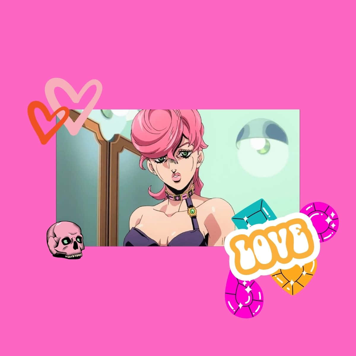 Trish Una, pink-haired anime girl, purple top, SD Desktop Wallpaper