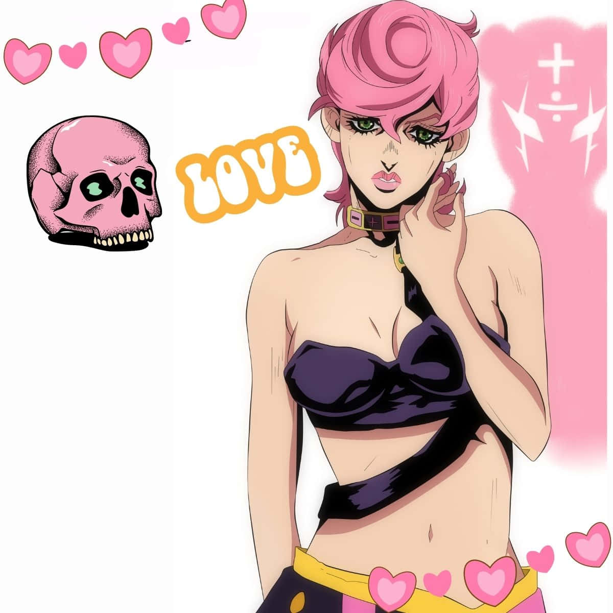 Trish Una, pink-haired anime girl, purple top, SD Desktop Wallpaper