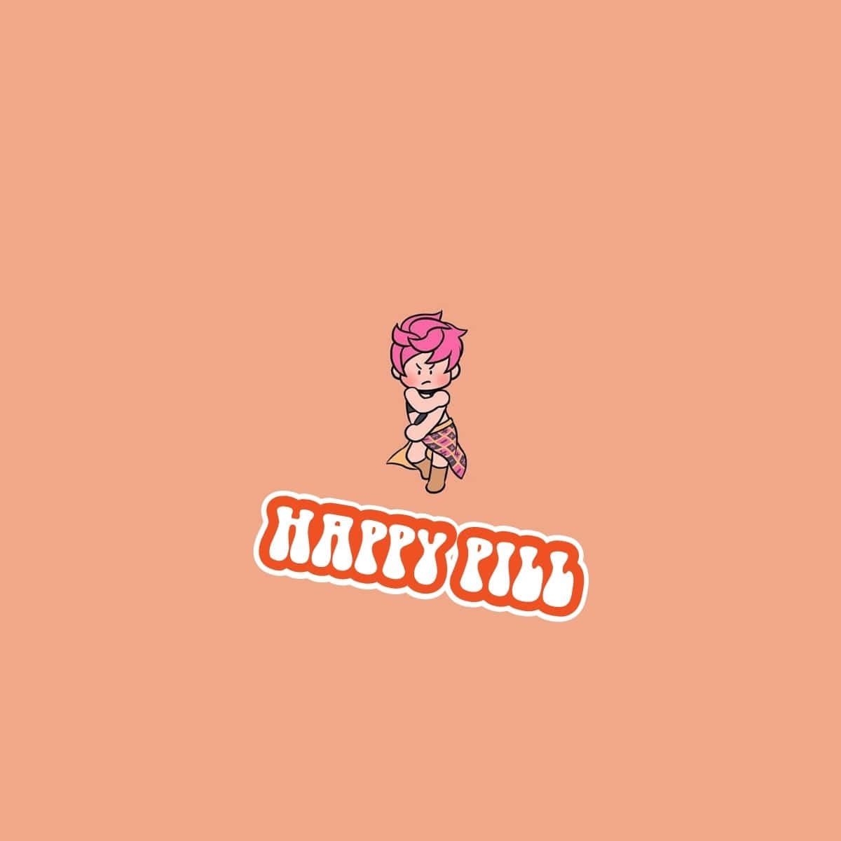 Trish Una, pink hair, orange 'HAPPY PILL' text, SD Desktop Wallpaper
