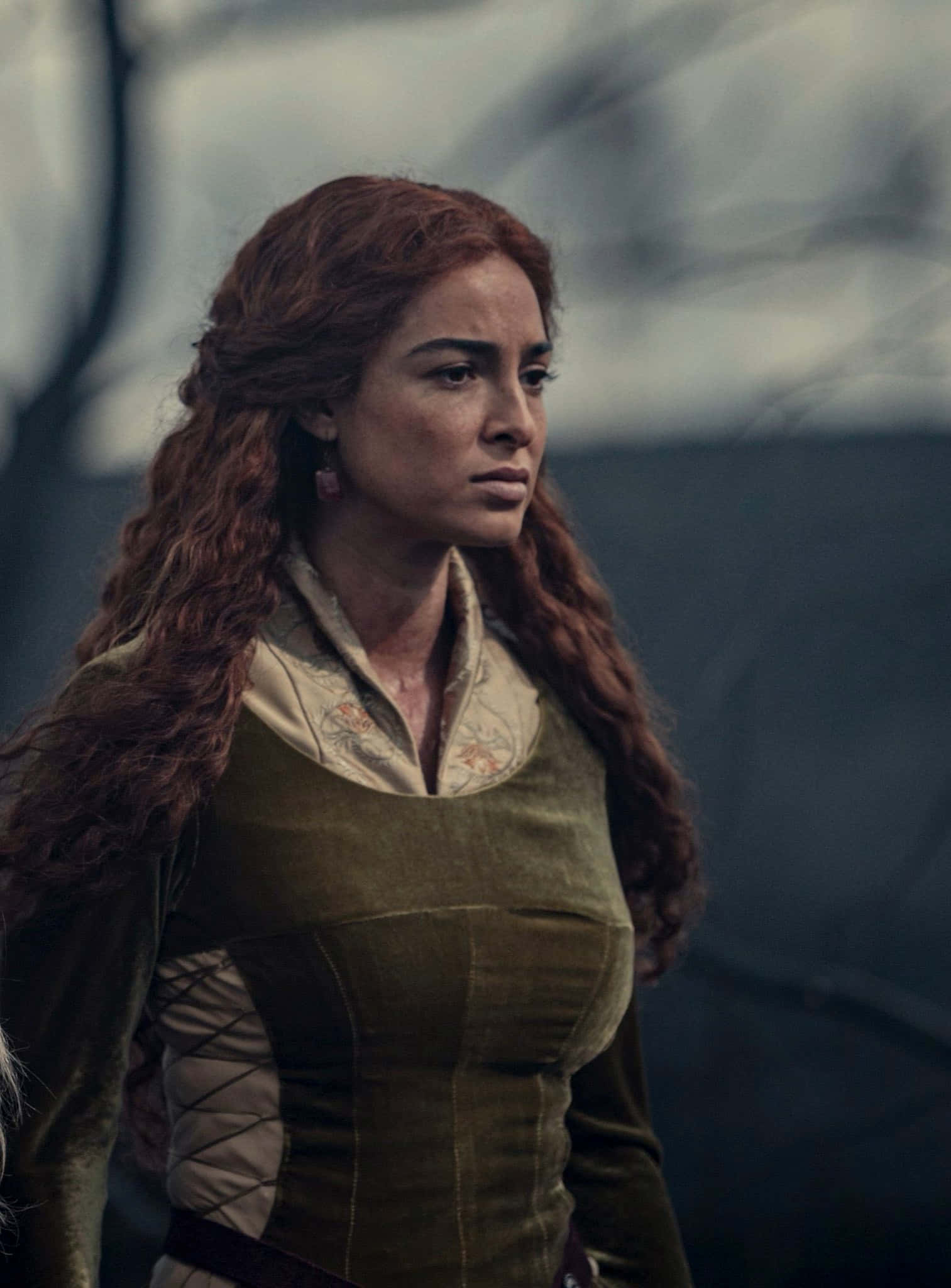 Triss Merigold, red hair, green medieval-style dress, Full HD Phone Wallpaper