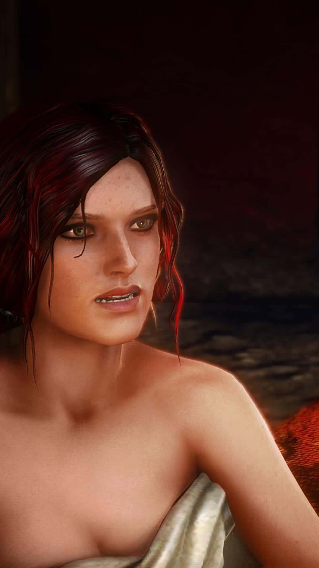 Triss Merigold, dark red hair, freckles, Full HD Phone Wallpaper