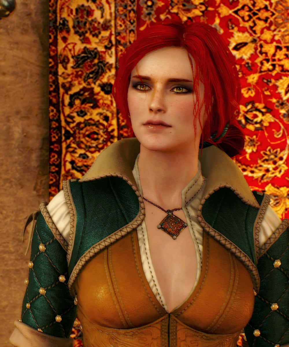 Triss Merigold, fiery red hair, green eyes, SD Phone Wallpaper