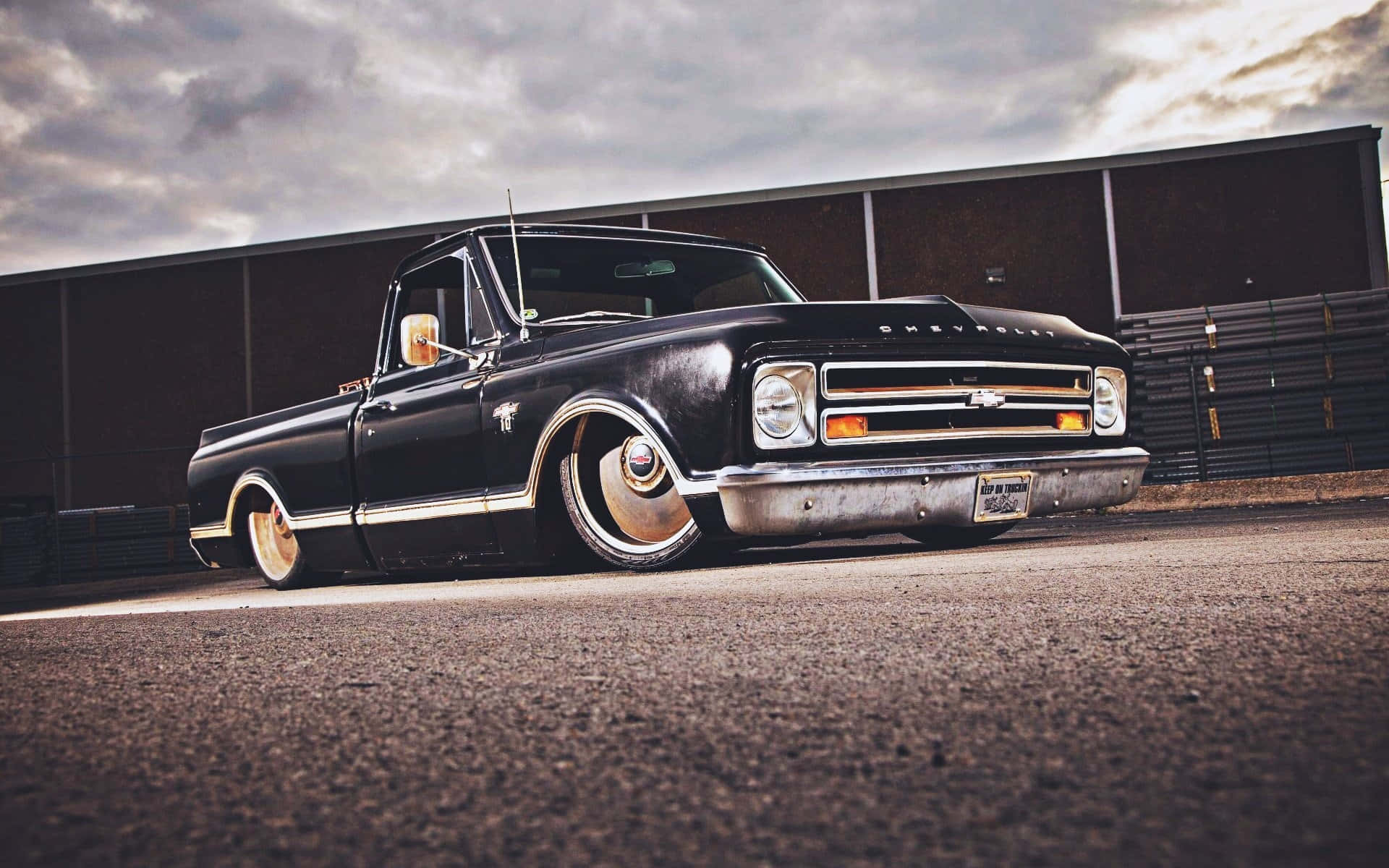 Chevrolet pickup truck, lowrider, black, Full HD Desktop Wallpaper