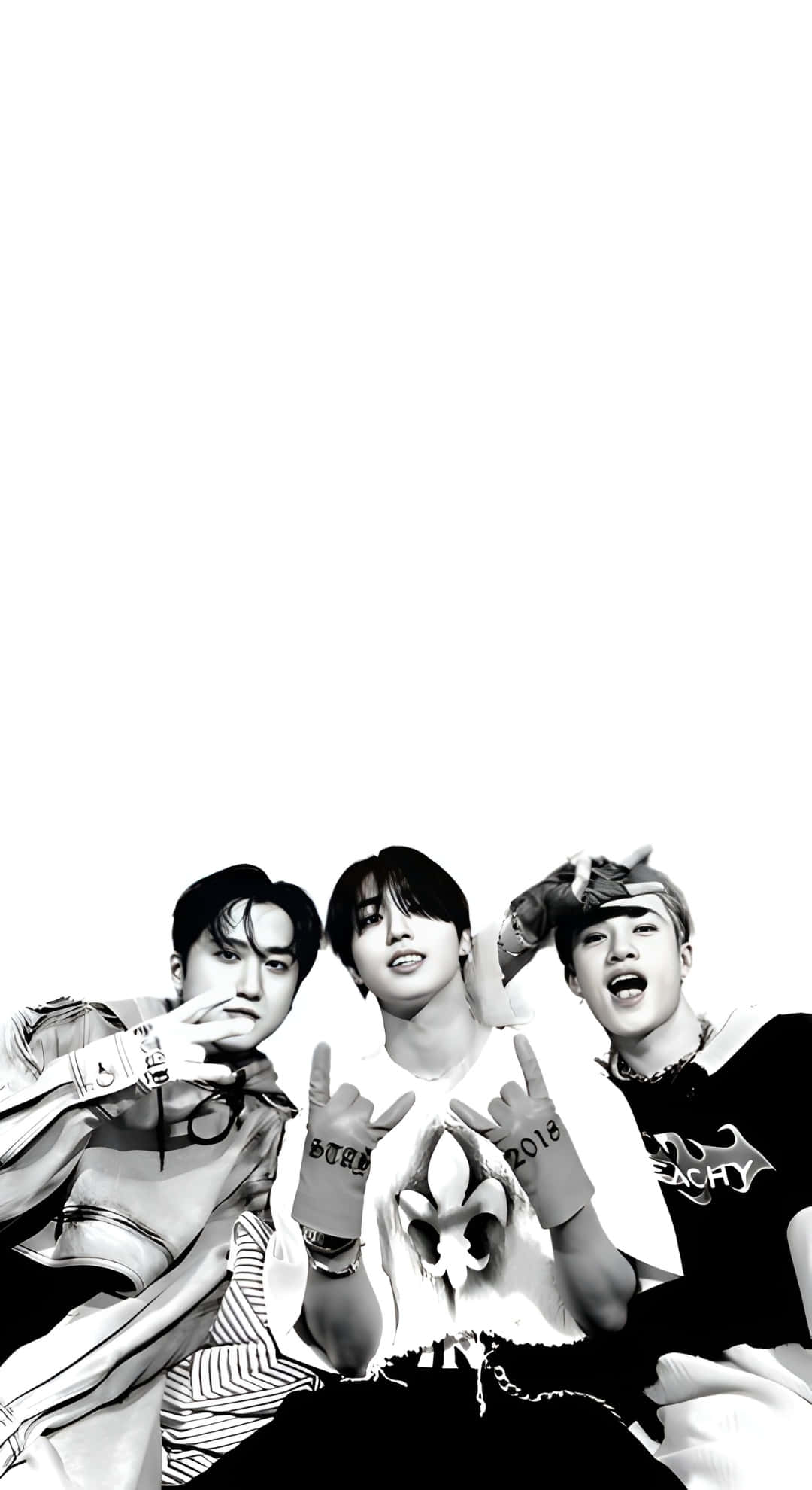 3racha Dynamic Trio, black and white, stark white background, Full HD Phone Wallpaper