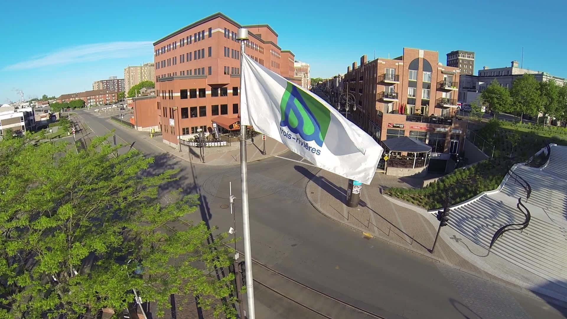 Trois Rivieres, white flag, green logo, Full HD Desktop Wallpaper