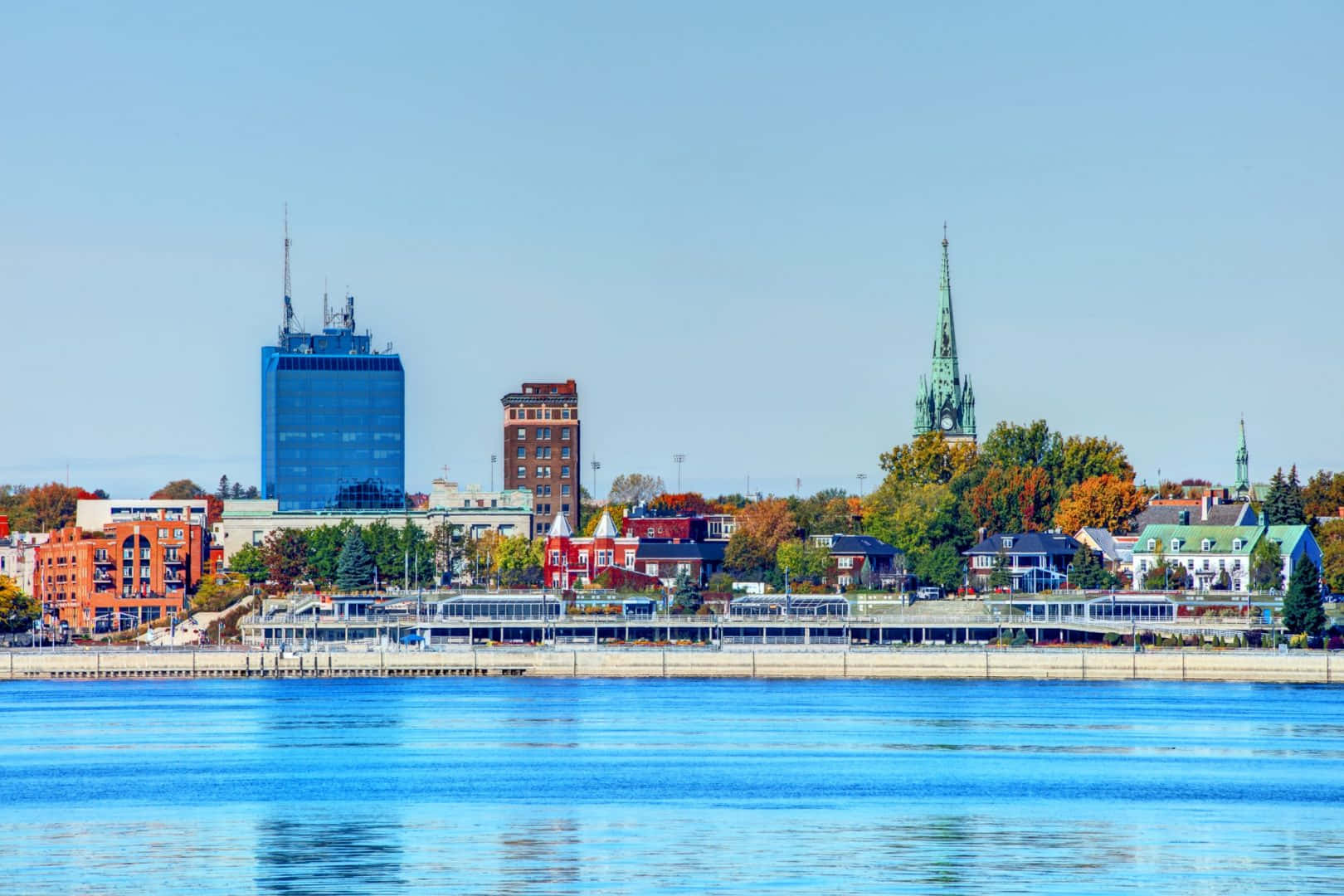 Trois Rivieres, sunset, modern blue skyscraper, HD Desktop Wallpaper