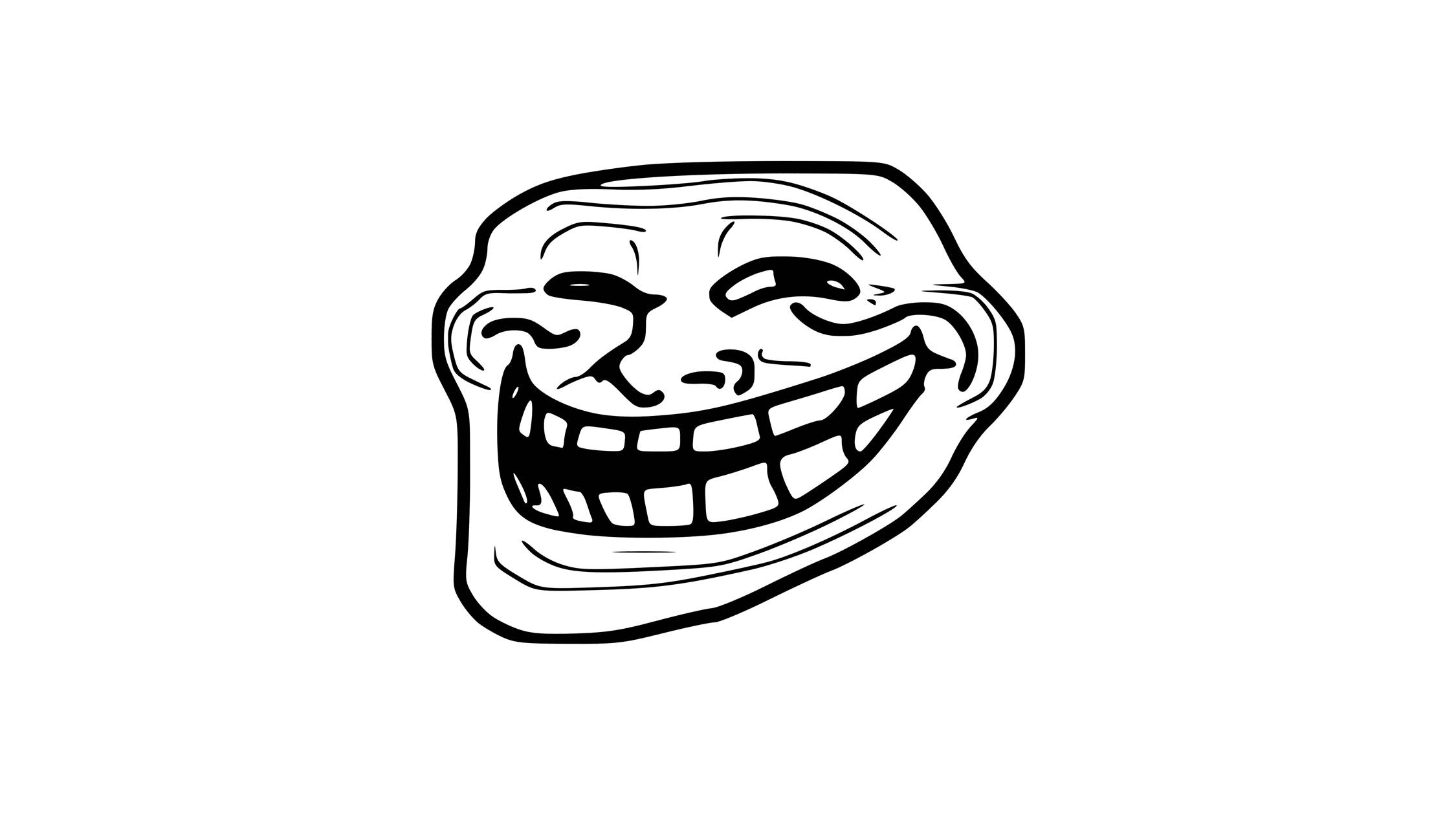 Troll Face, black and white line drawing, toothy grin, Full HD Desktop Wallpaper