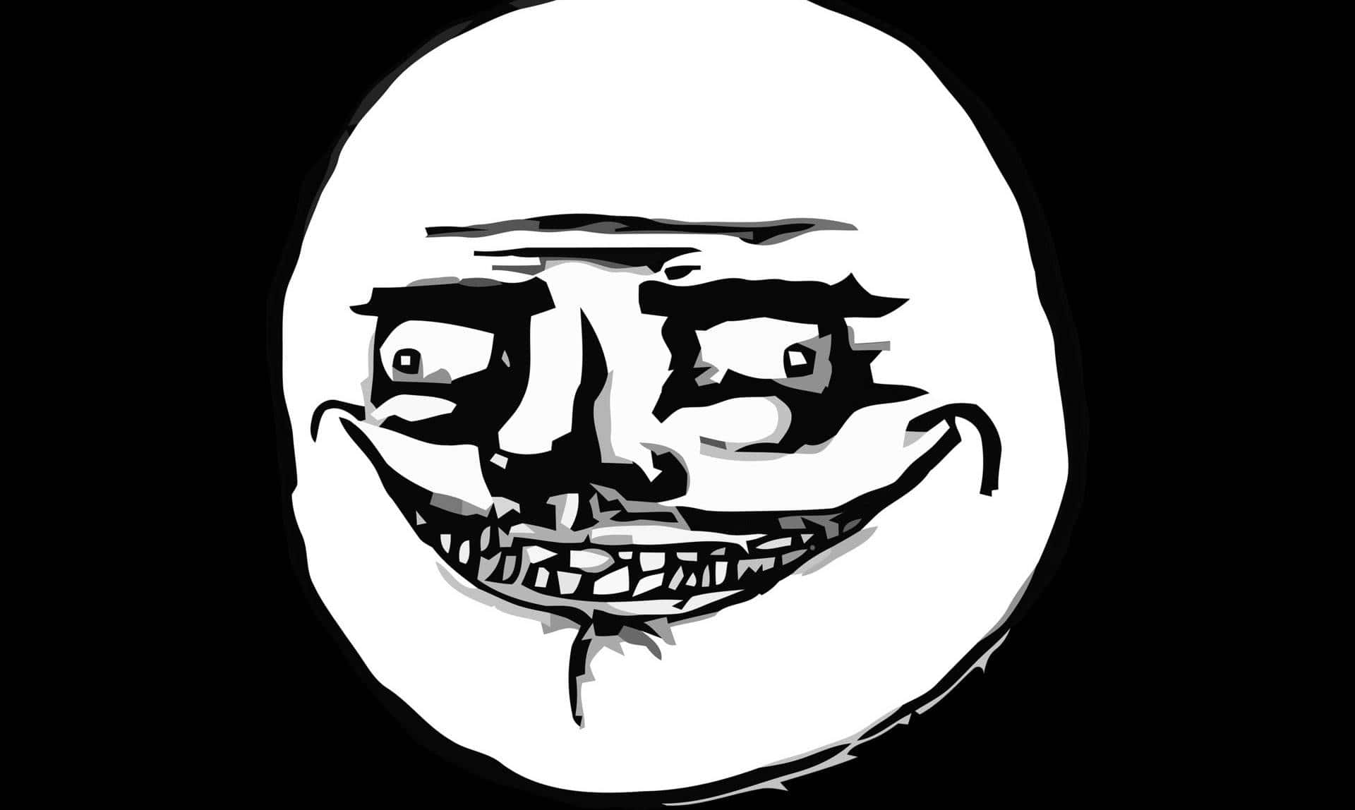 Troll Face, black and white illustration, wide grin, Full HD Desktop Wallpaper