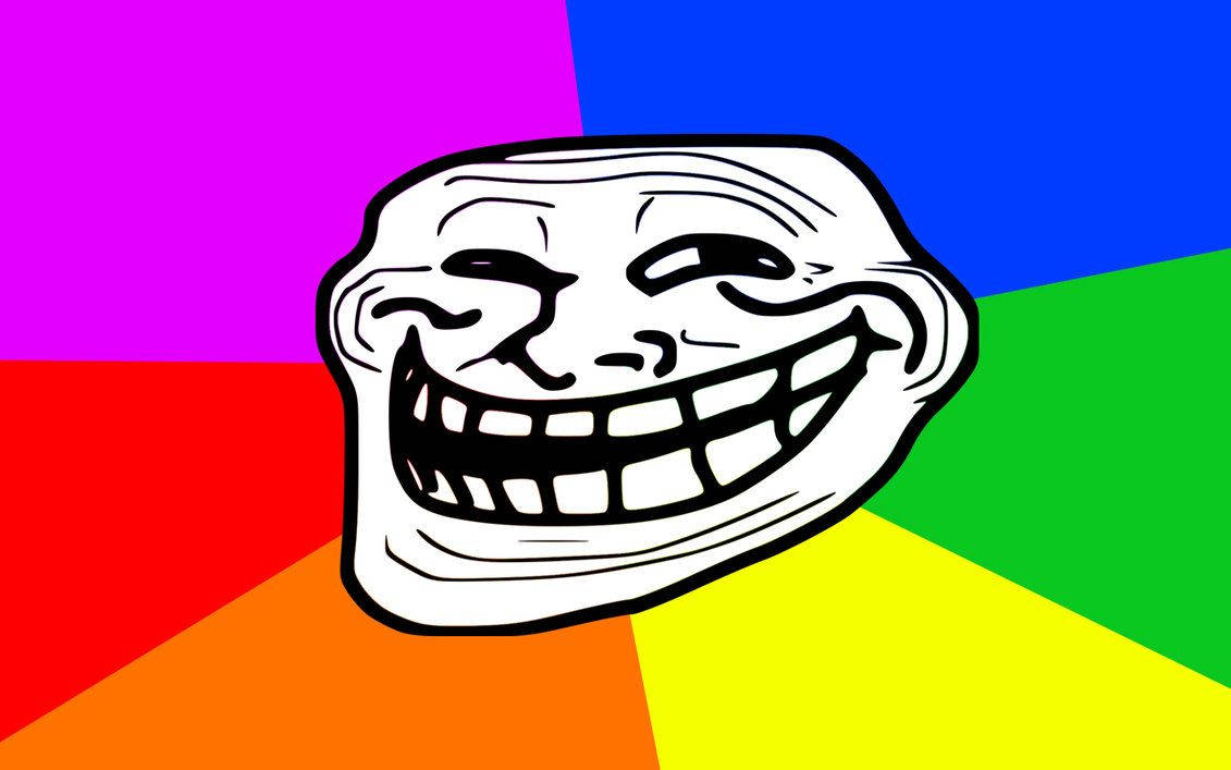 Troll Face, wide grin, vibrant rainbow background, SD Desktop Wallpaper