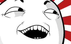 Troll Face, red and white sunburst background, wide grinning teeth, SD Desktop Wallpaper