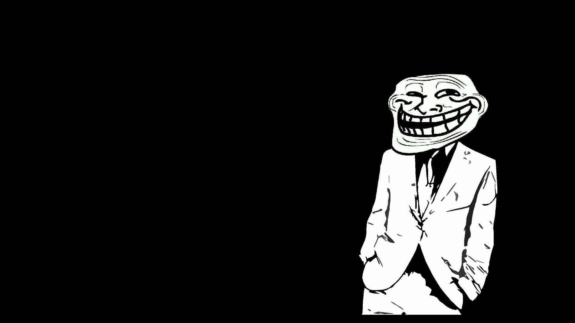 Troll Face, black and white illustration, suit, Full HD Desktop Wallpaper