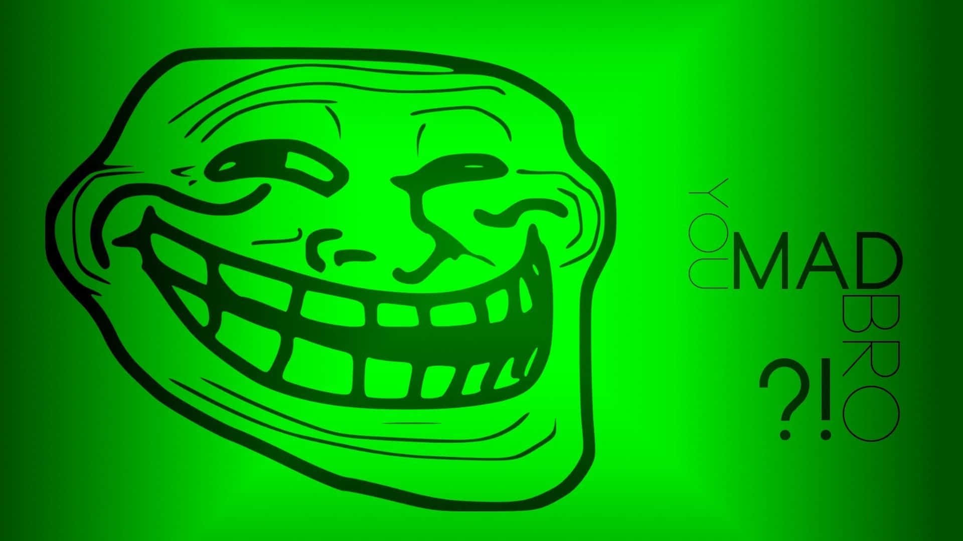 Troll Face, glowing green, wide grin, Full HD Desktop Wallpaper