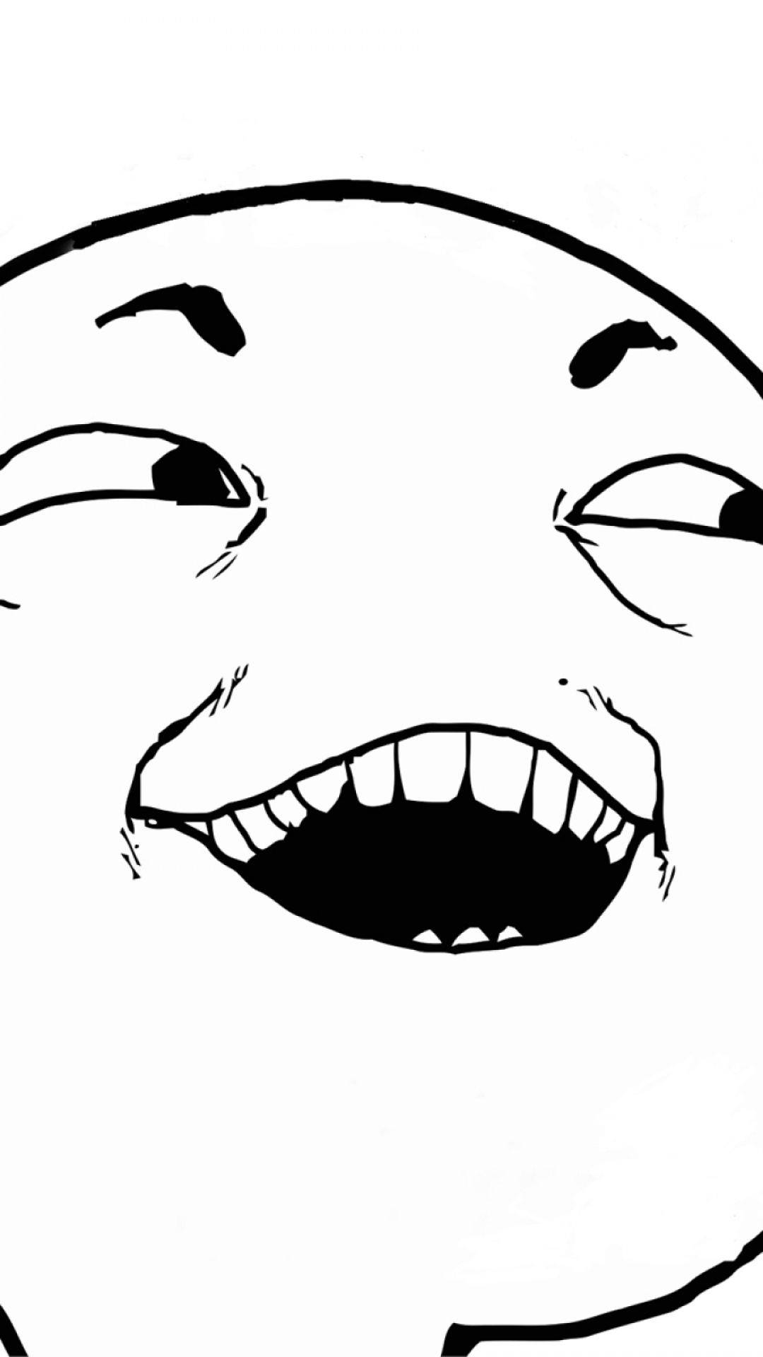 Troll Face, black and white line drawing, cartoon face, Full HD Phone Wallpaper