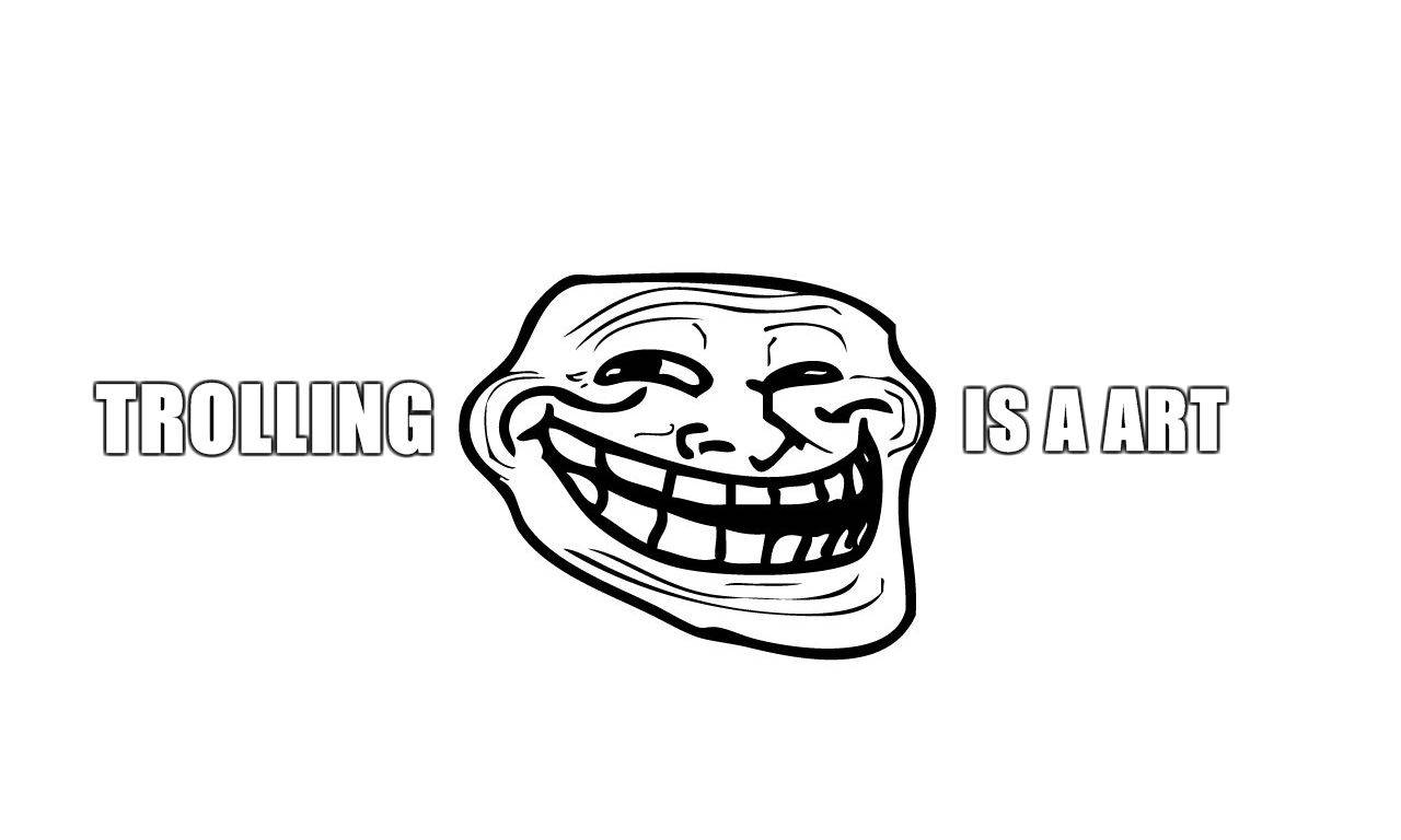 Troll Face, black and white line drawing, bold text, HD Desktop Wallpaper
