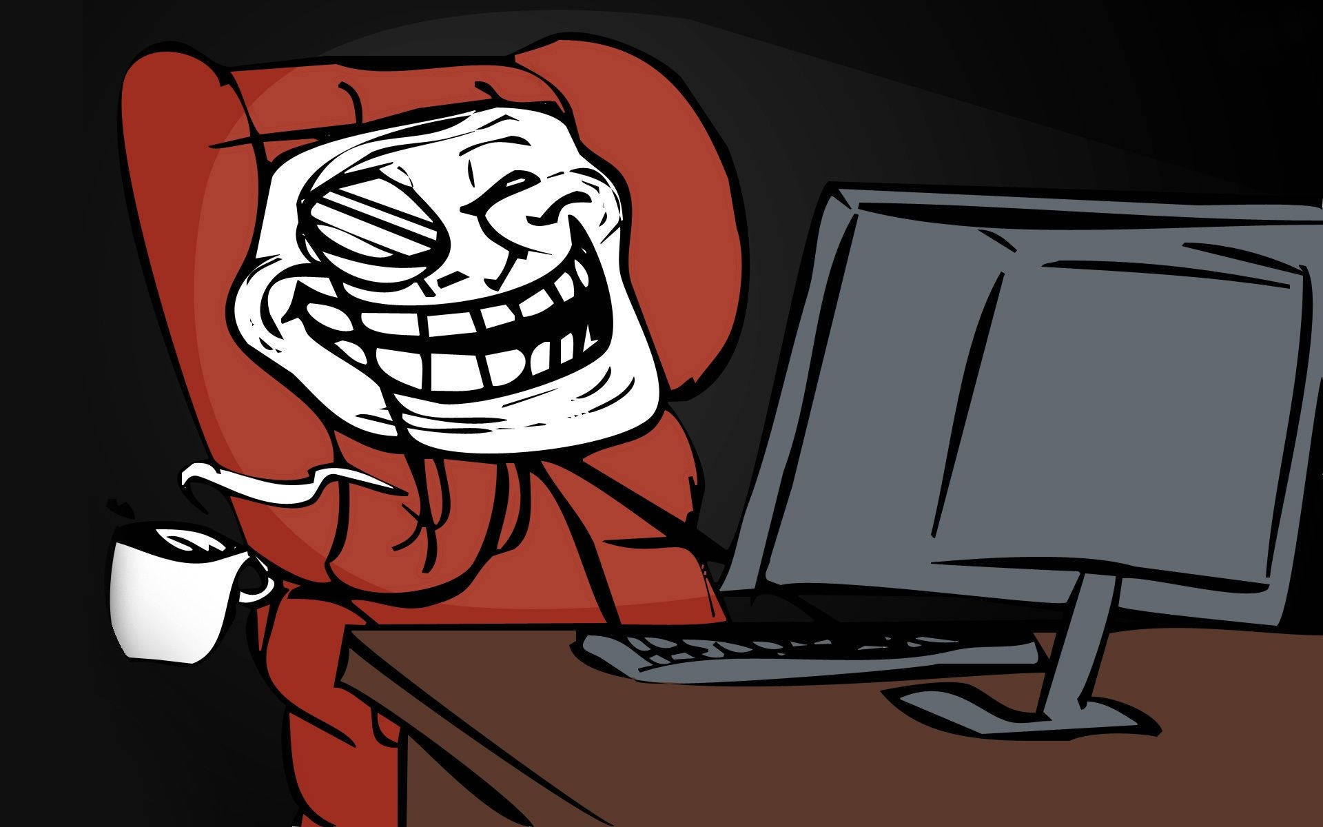 Troll Face, red hoodie, computer, Full HD Desktop Wallpaper