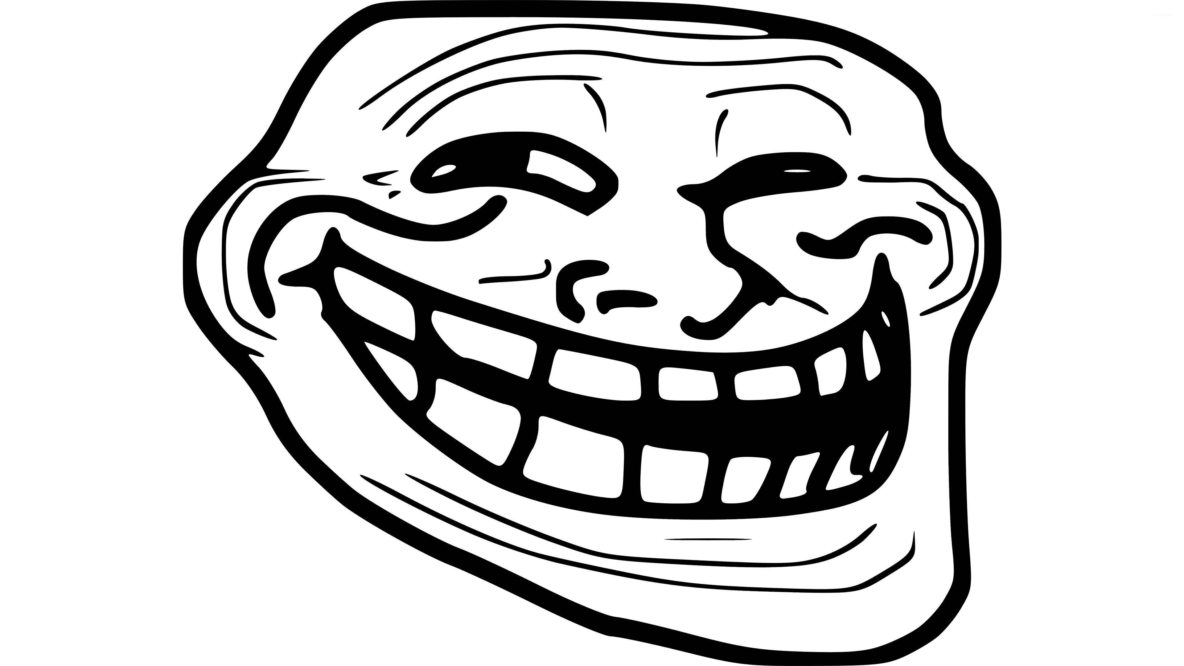 Troll Face, black and white line drawing, toothy grin, 4K Desktop Wallpaper