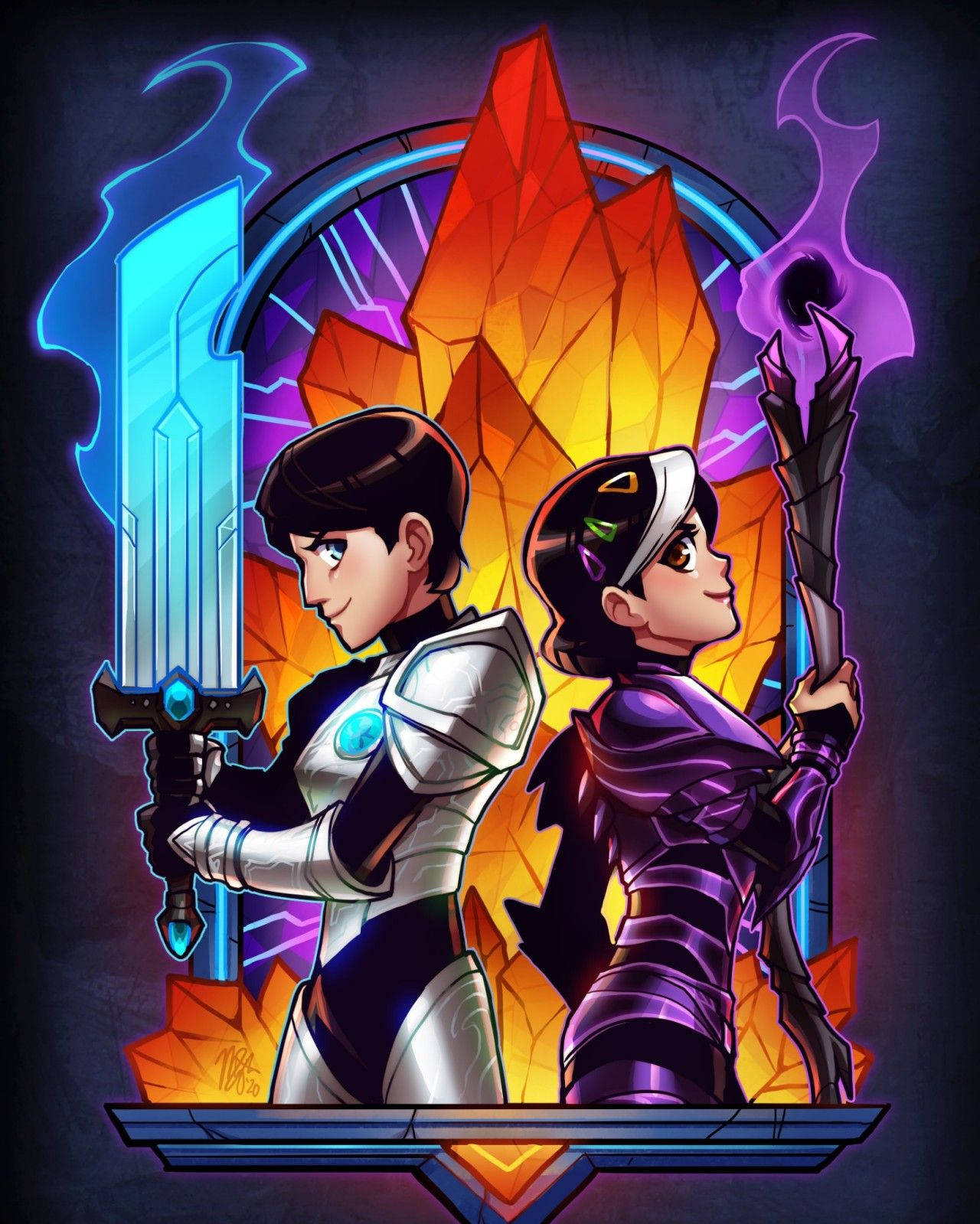 Trollhunters Tales of Arcadia, glowing blue sword, purple staff, HD Phone Wallpaper