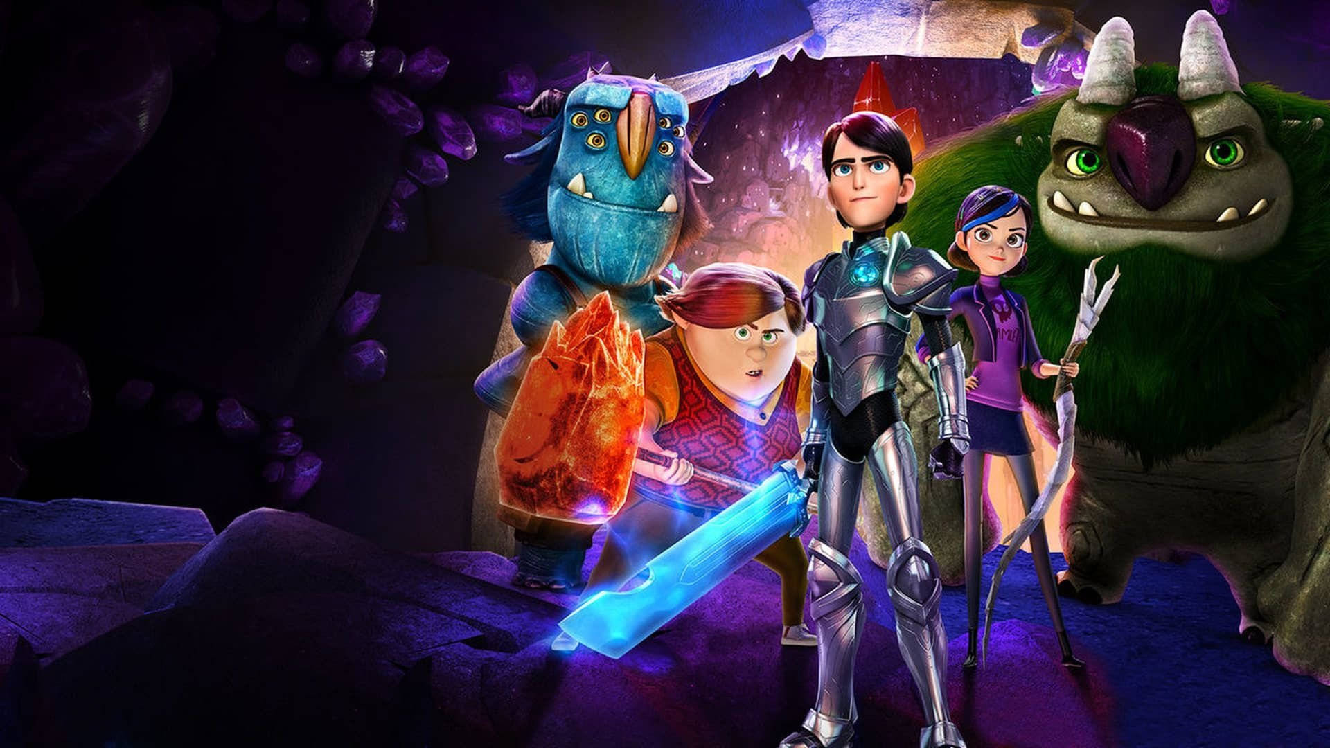 Trollhunters Tales of Arcadia, glowing weapons, mystical purple cave, Full HD Desktop Wallpaper