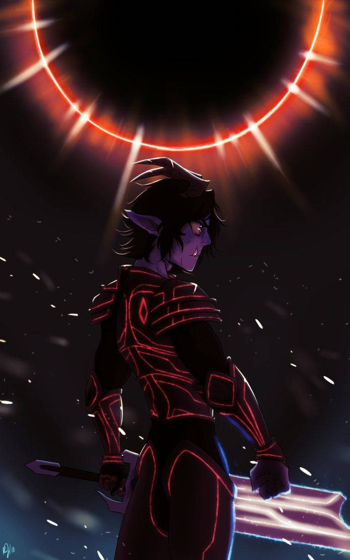 Trollhunters Tales of Arcadia, glowing red armor, fiery solar eclipse, SD Phone Wallpaper