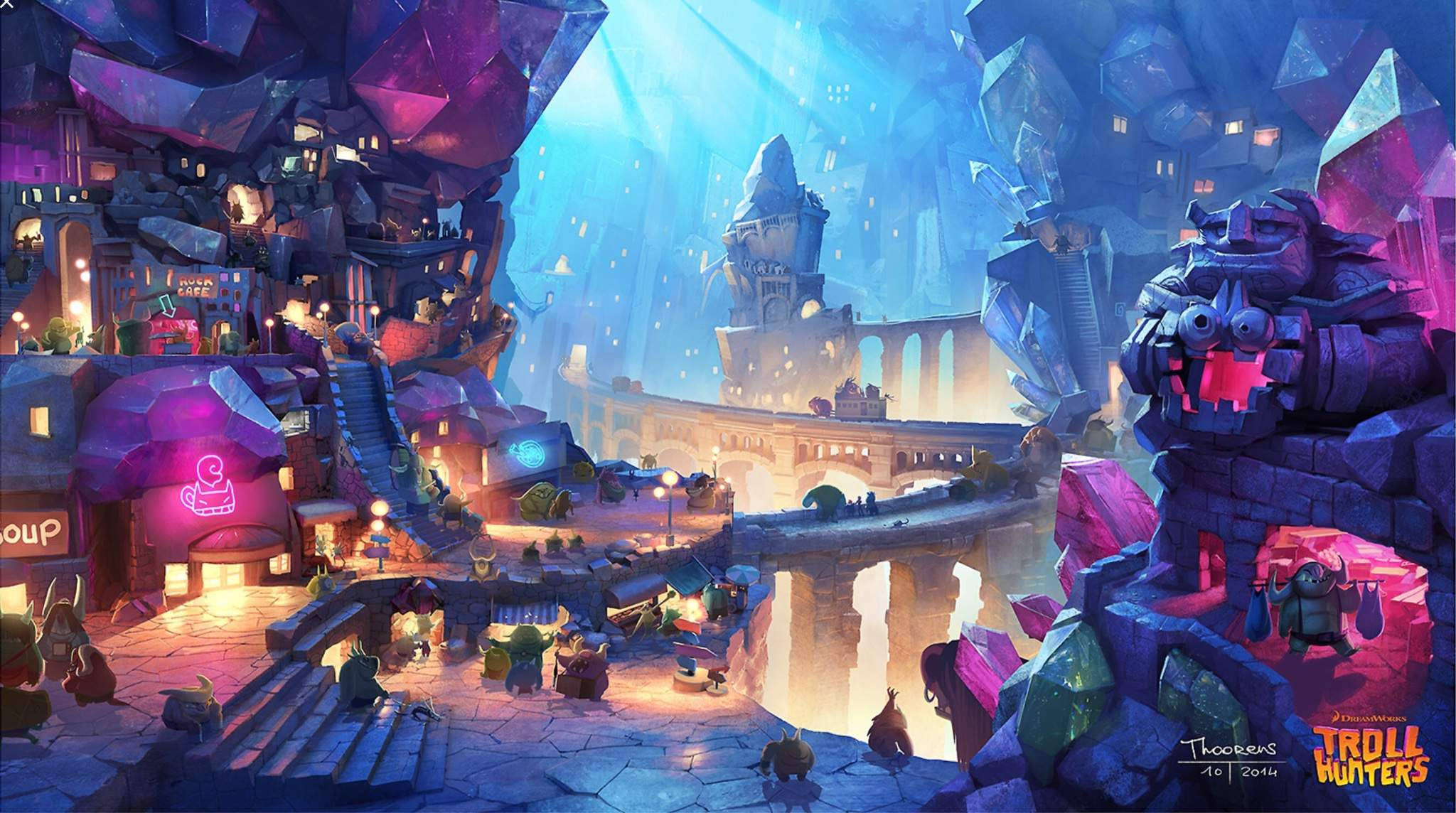 Trollhunters Tales of Arcadia, city, glowing crystal caverns, Full HD Desktop Wallpaper