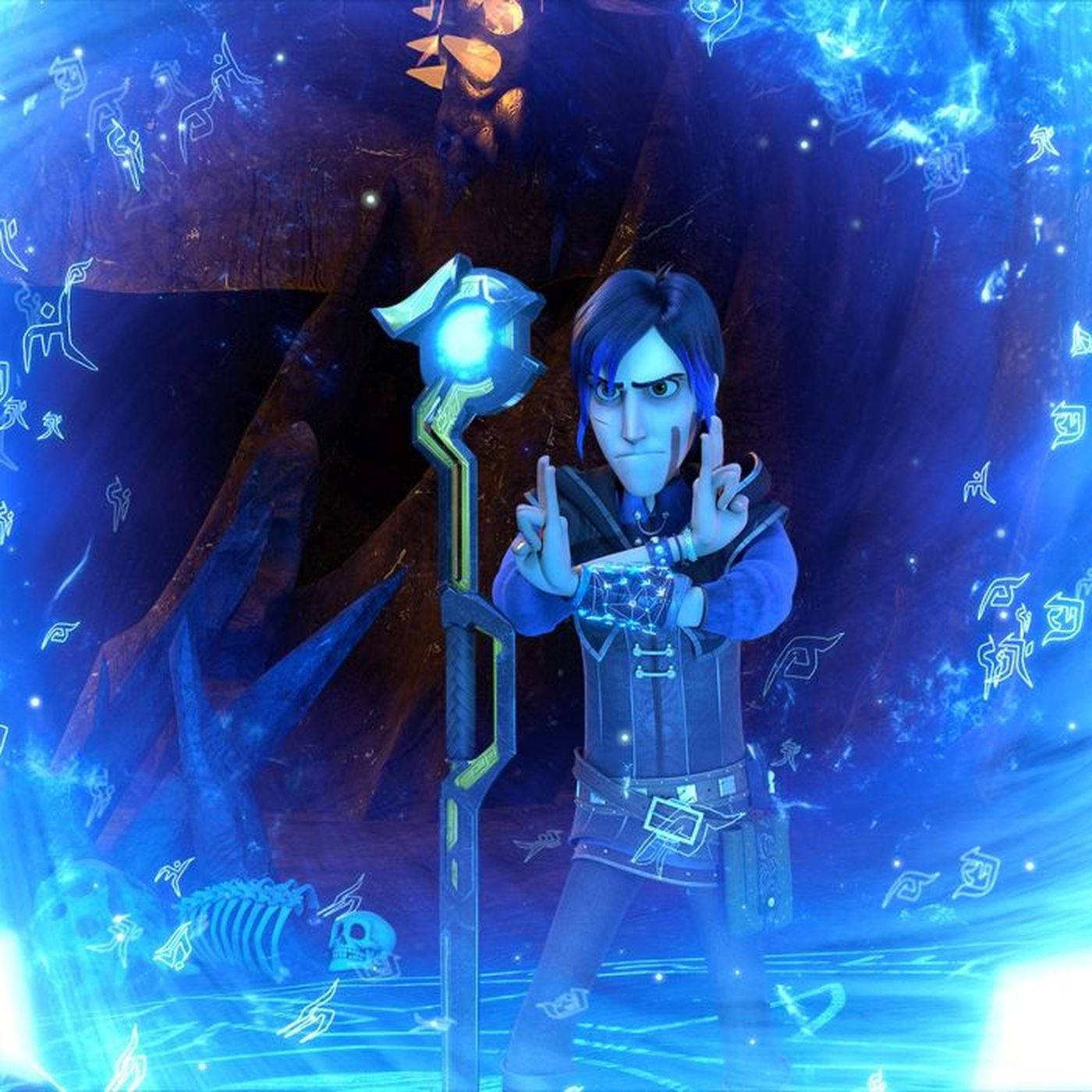 Trollhunters Tales of Arcadia, douxie staff, glowing blue staff, HD Desktop Wallpaper