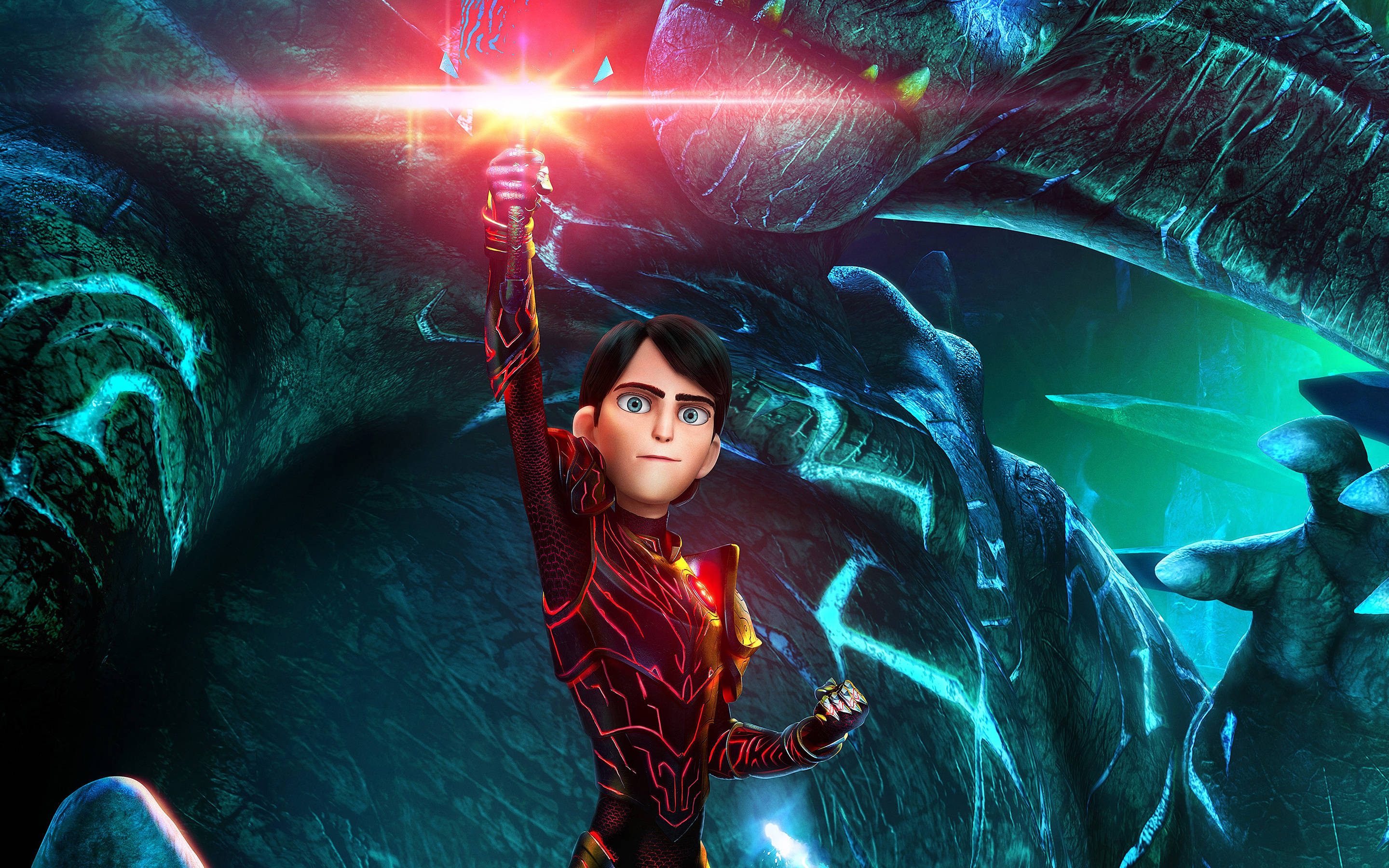 Trollhunters Tales of Arcadia, shining sword, glowing red armor, 2K Desktop Wallpaper