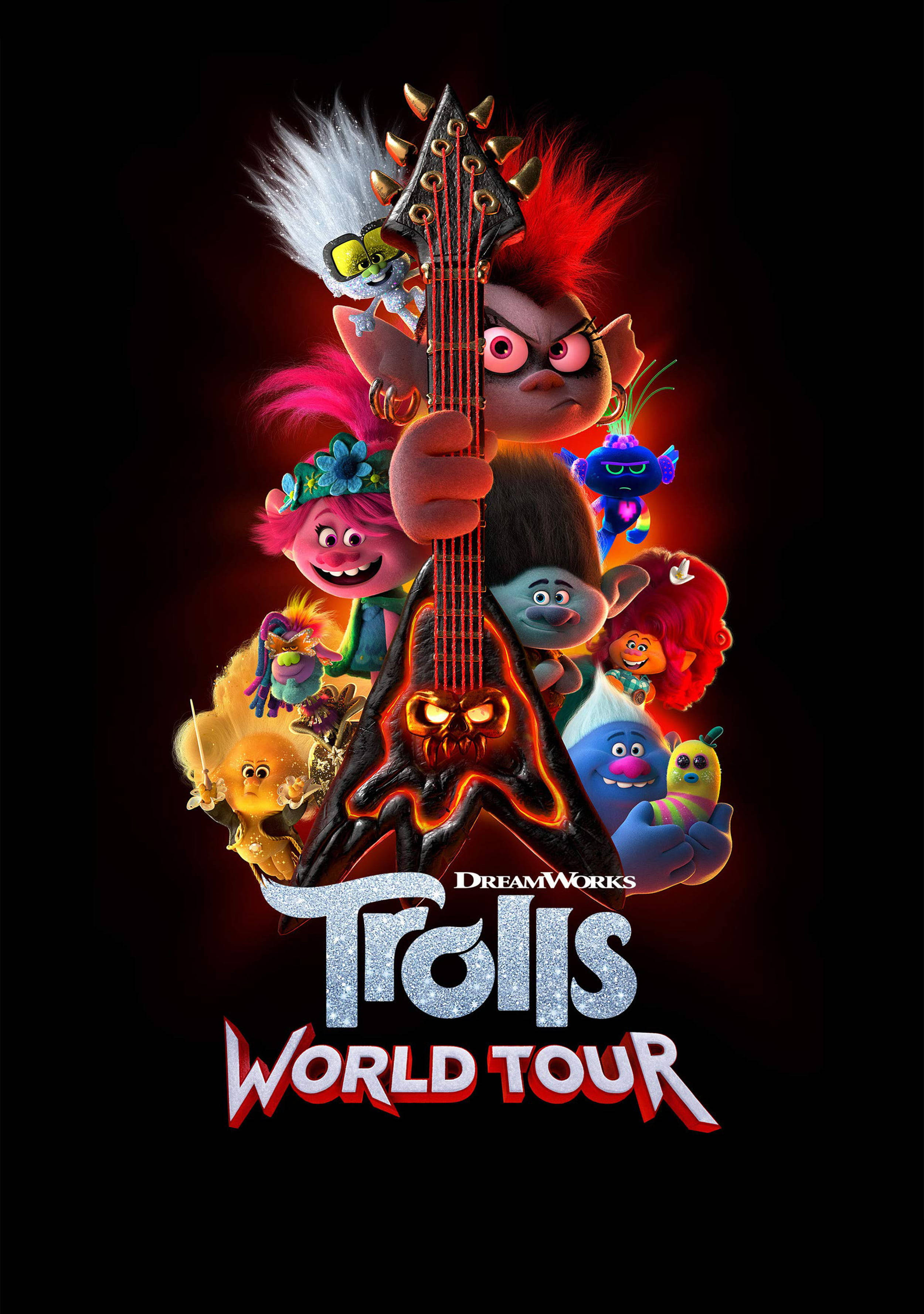 Trolls World Tour, electric guitar, fiery lava, 2K Phone Wallpaper