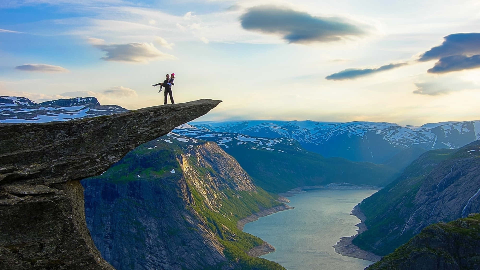 Trolltunga, aerial view, fjord, Full HD Desktop Wallpaper